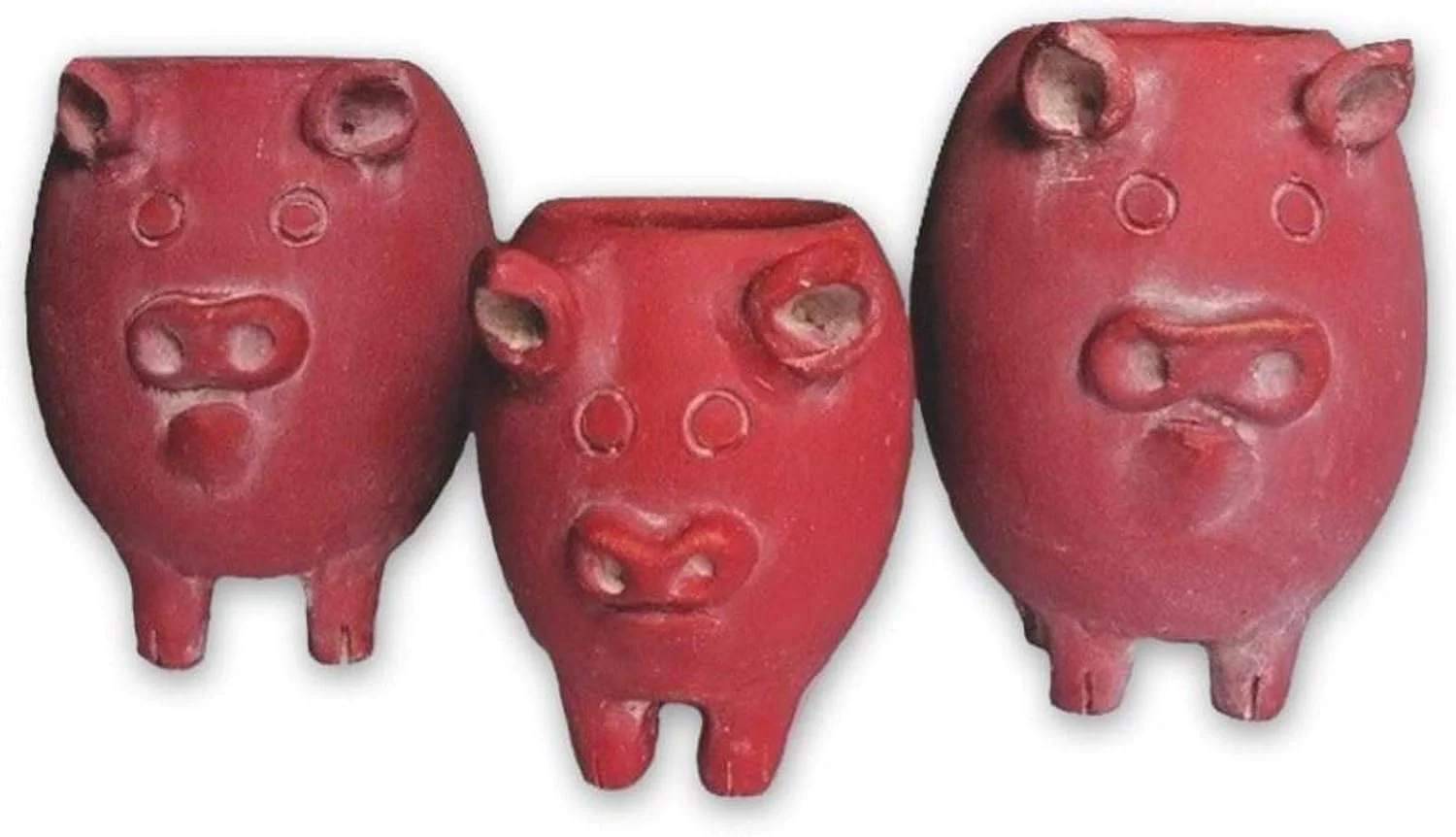 Set Of Tall Clay Pig Planters, One Size, Red
