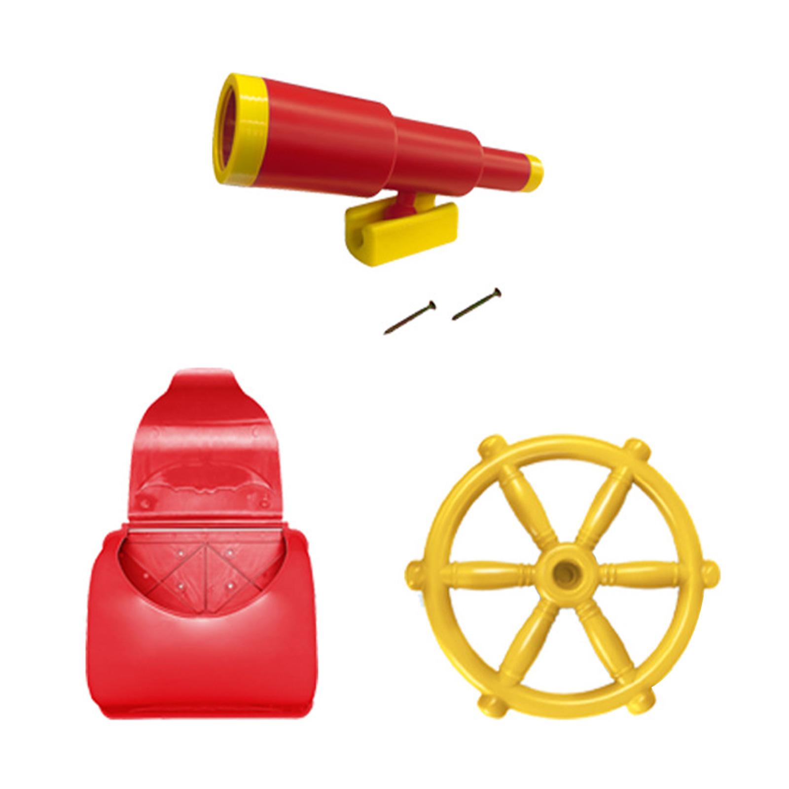 PETSOLA Kids Playground Toy Outdoor Swing Set Mailbox and Telescope Playground Pirate Telescope Playset for Interactive Learning Kids Red