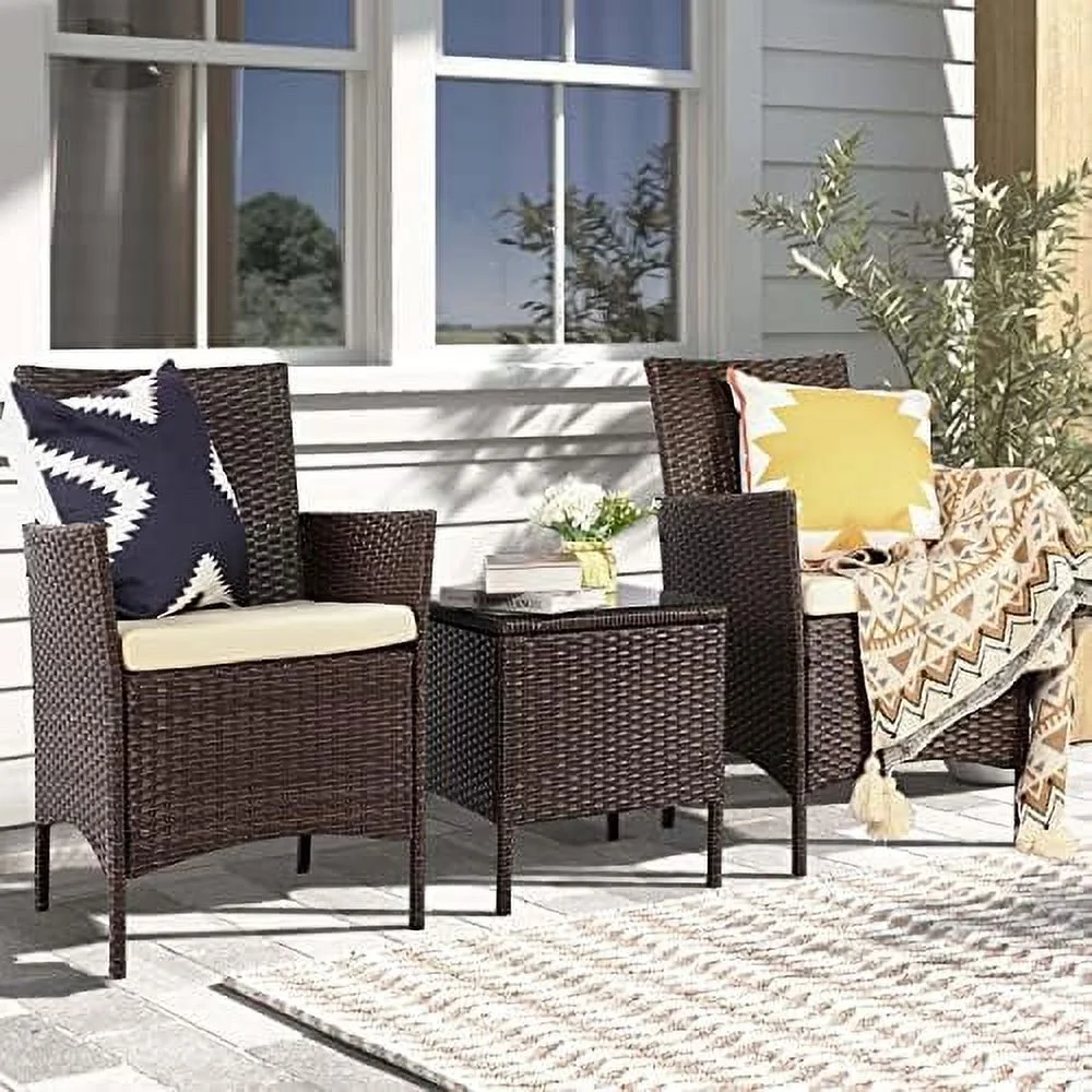 HYHBIBOOM 3 Piece Patio  Set  Wicker Patio  Sets  Patio   Outdoor Wicker Rattan   Outdoor Patio Set  All Weather Balcony  Set