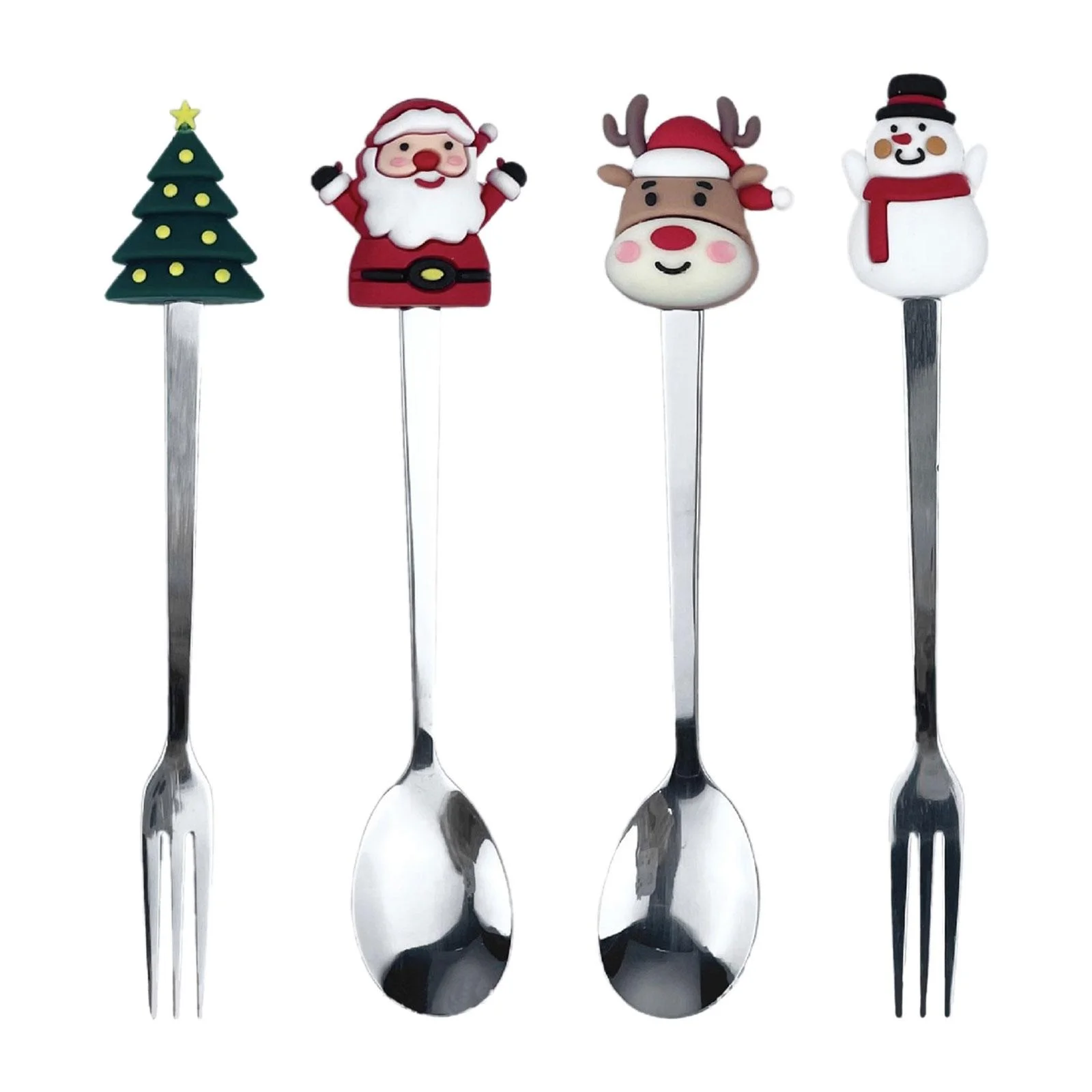TISHITA 2x4x Christmas Coffee Spoons Forks Set Xmas Dinner Forks Set for Party Wedding