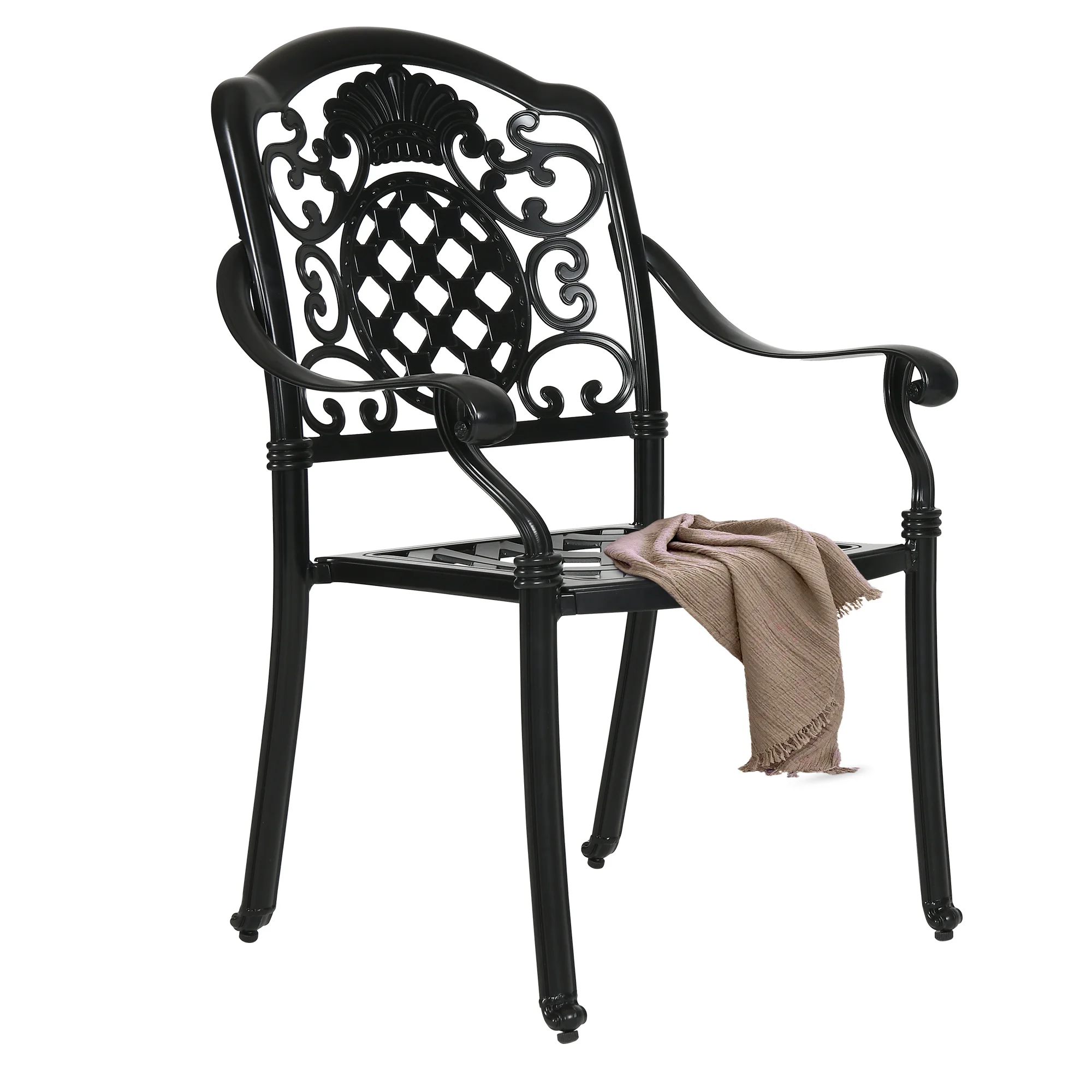 DWVO Set of 2 Cast Aluminum Dining Chairs Durable Solid Construction W/Armrest - Black