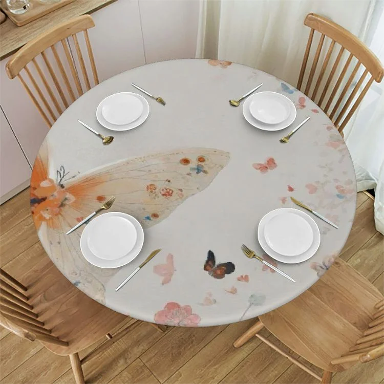 Nawypu Outdoor Fitted Round Tablecloth A-butterfly-1, Waterproof and Wrinkle Resistant, 100% Polyester Fiber, Easy to Install, Suitable for 36in-70in Round Tables White