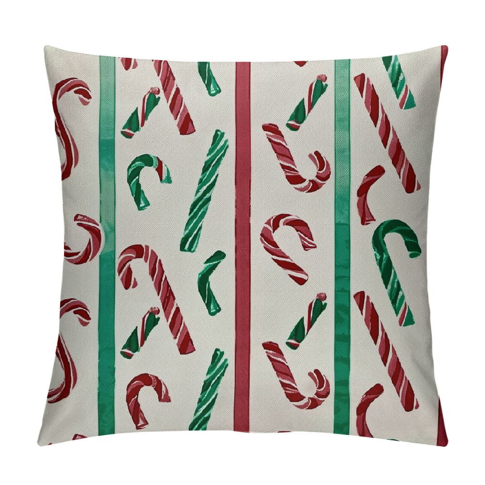 Cmefzd Candy Cane Christmas Throw Pillow Covers Spiral Simple Beautiful Classic red Green Linen Decorative Square Home Product Couch Bench Chair Bed Cushion Cover