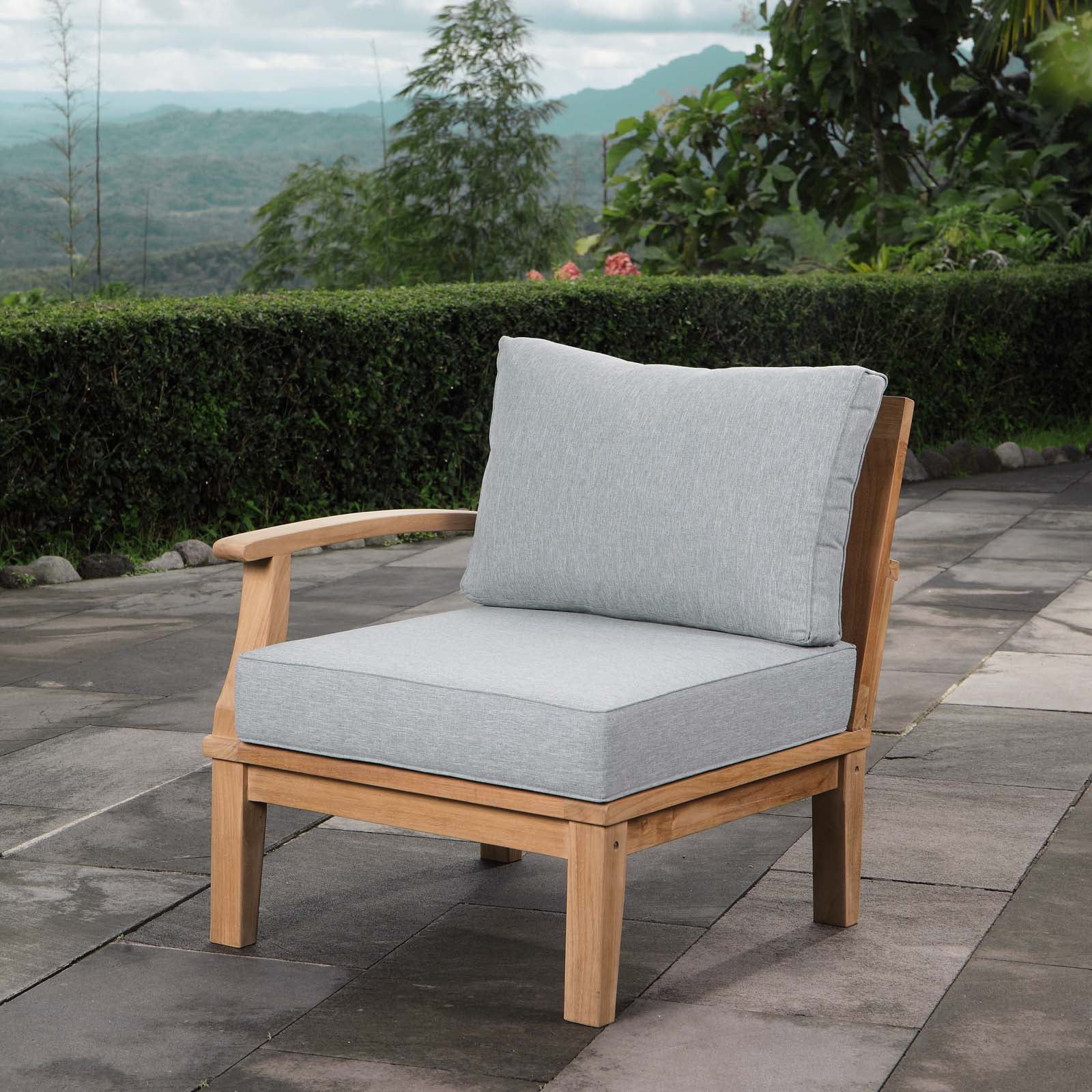 Modern Contemporary Urban Design Outdoor Patio Balcony Garden Furniture Sofa End Chair, Wood, Grey Gray Natural