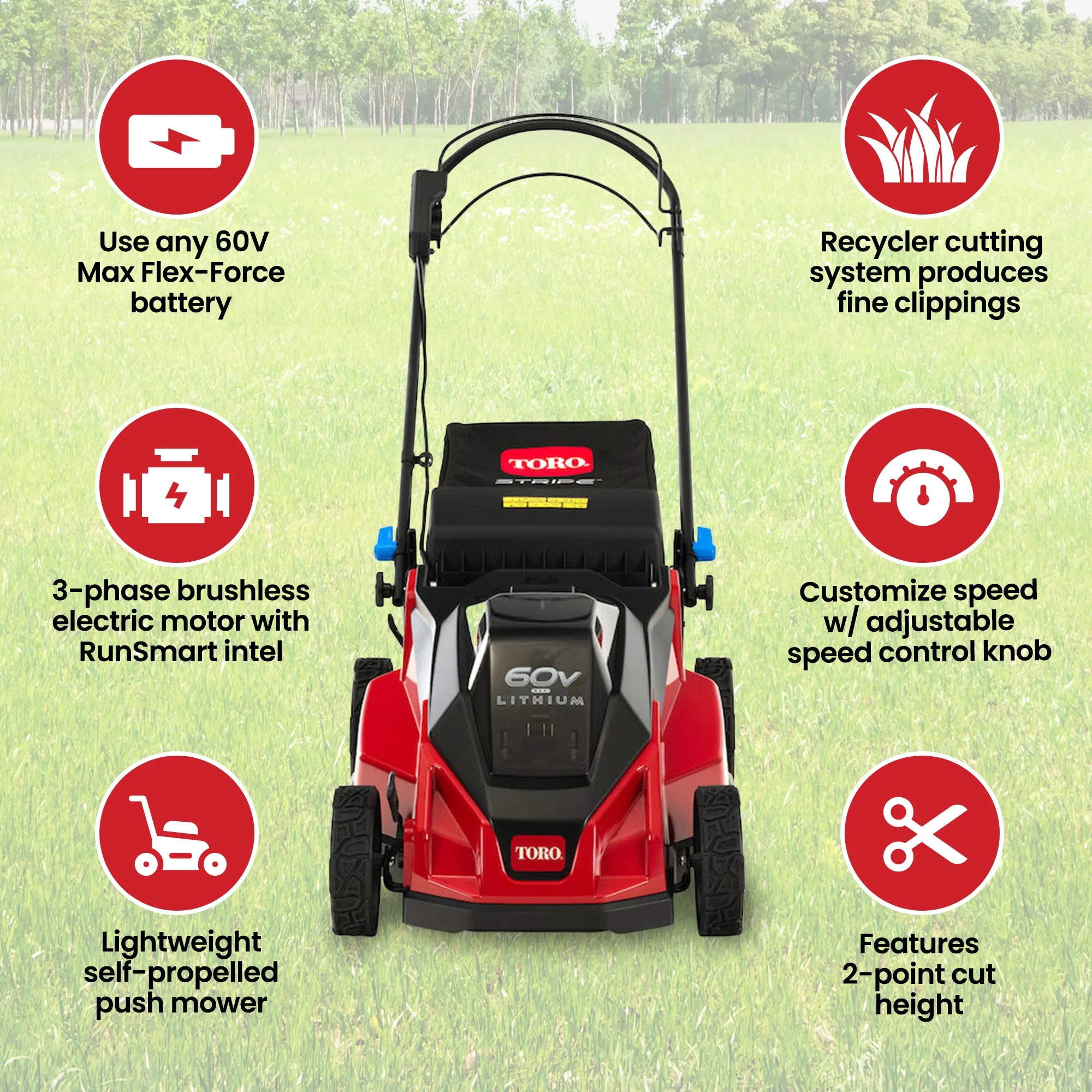 Toro Foldable 60-Volt 21-Inch Stripe Electric Self Propelled Lawn Mower