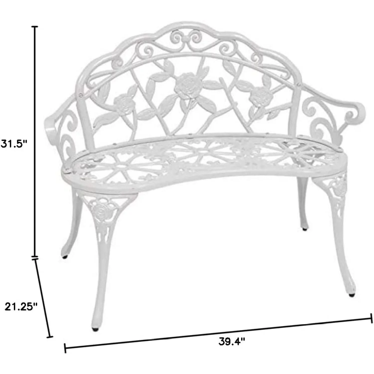 WJUN 213052 Outdoor Rose Garden PP Bench, Cast Iron and Aluminum Frame, White