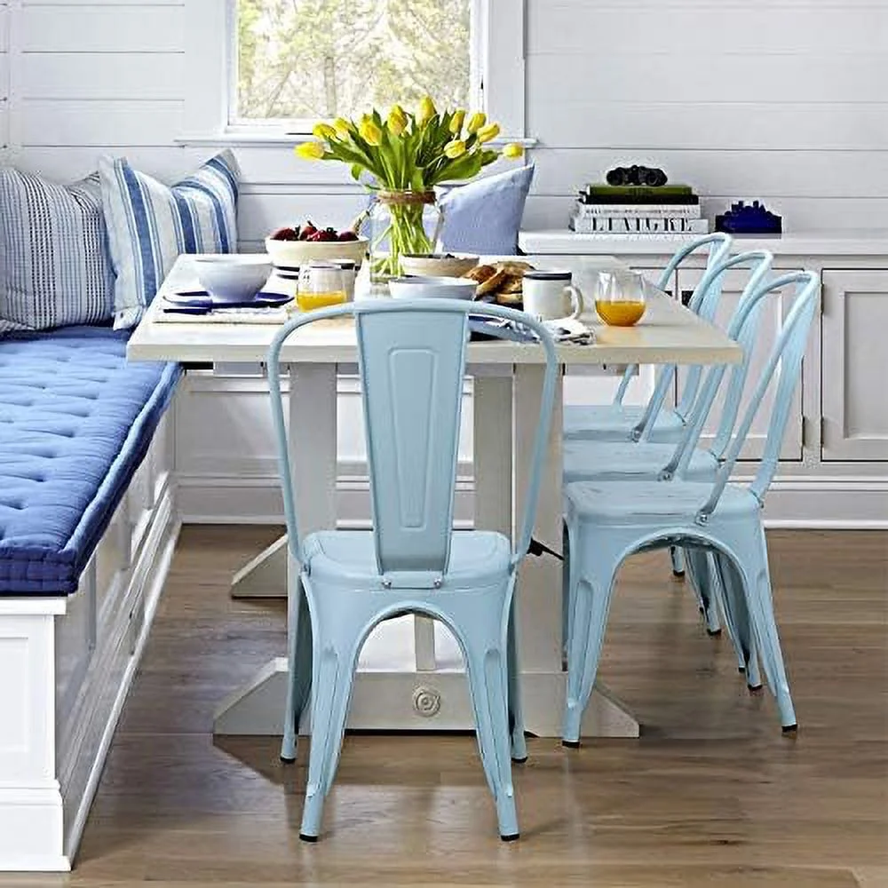 RSJIWOGZ Metal Dining Chairs Indoor-Outdoor Use Stackable Side Chairs with Back Industrial Kitchen Classic Trattoria Chair Set of 4 (Black)