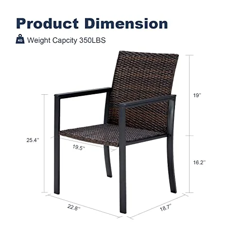 Outdoor Rattan Chair Set of 2, Weather Resistant Patio Wicker Chair for Garden, Backyard, Porch(Black)