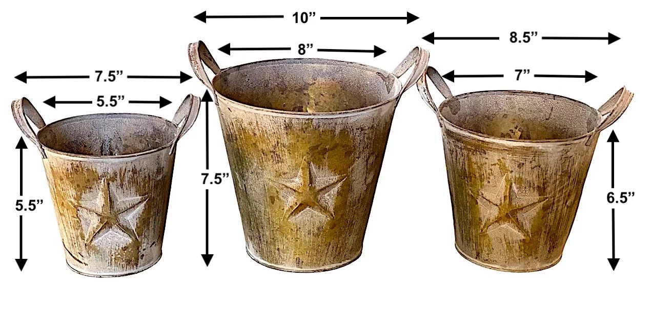 S/3 Metal Buckets Planters With Handles Lone Star Tarnished Gold Design Decorative Distressed Rustic Bathroom Garden Utility Organizer Indoor Outdoor