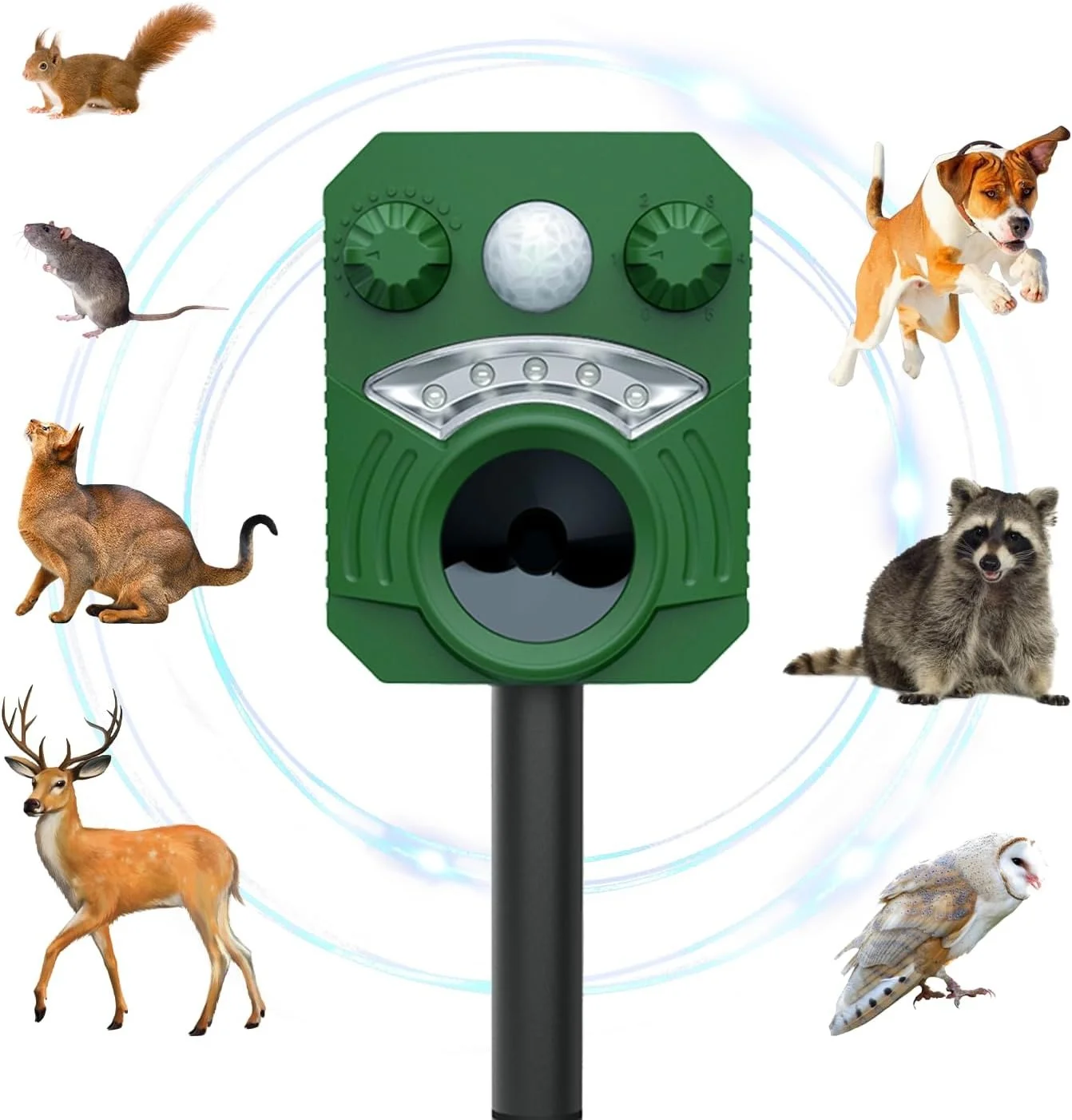 Ultrasonic Animal Repeller Solar Powered Racoon Skunk Bird Cat Deer Pest Repellent Animal Deterrent with Motion Activated Yard Keep Animals Out of Garden