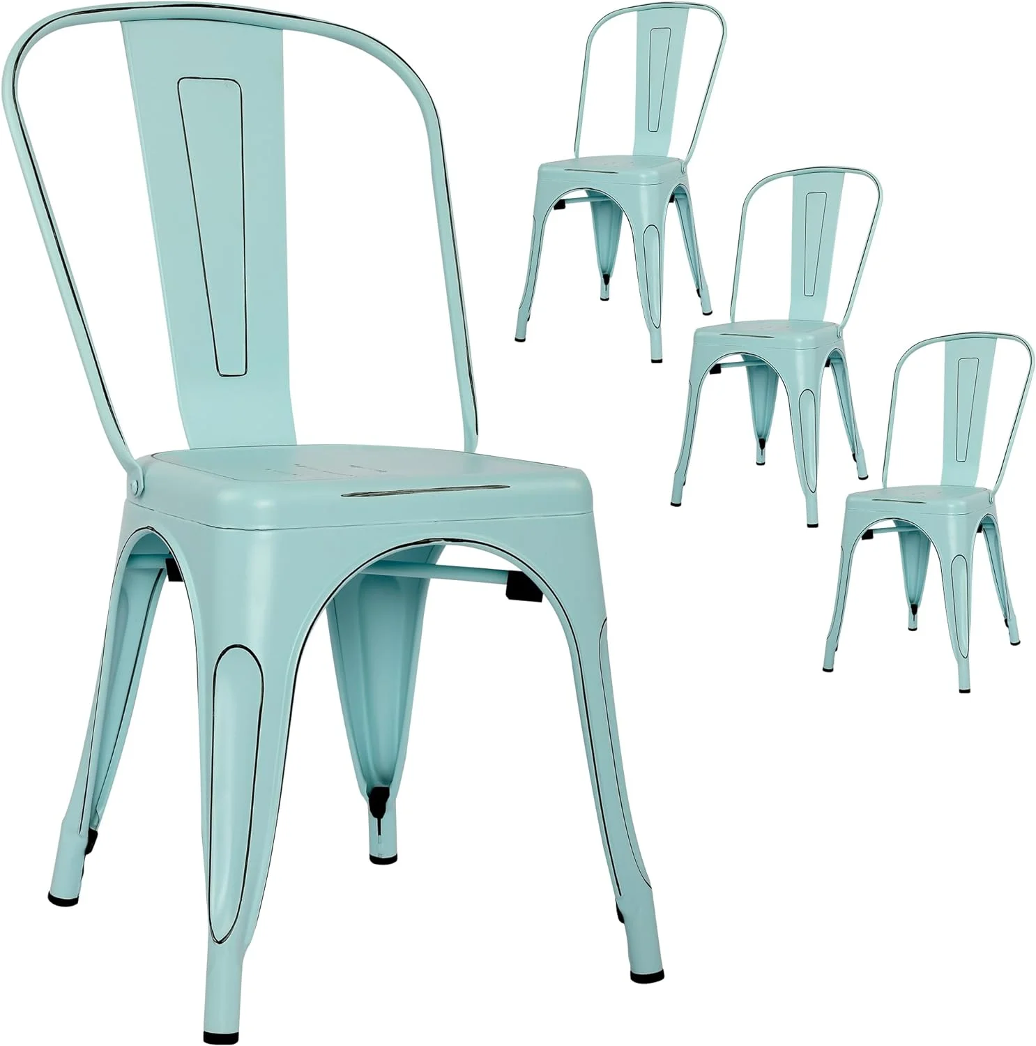 CGFHYP Patio Dining Chairs Set of 4 Metal Chairs Indoor Outdoor Chairs Stackable Chairs for Kitchen  Dining Room  Bistro and Cafe (Black)