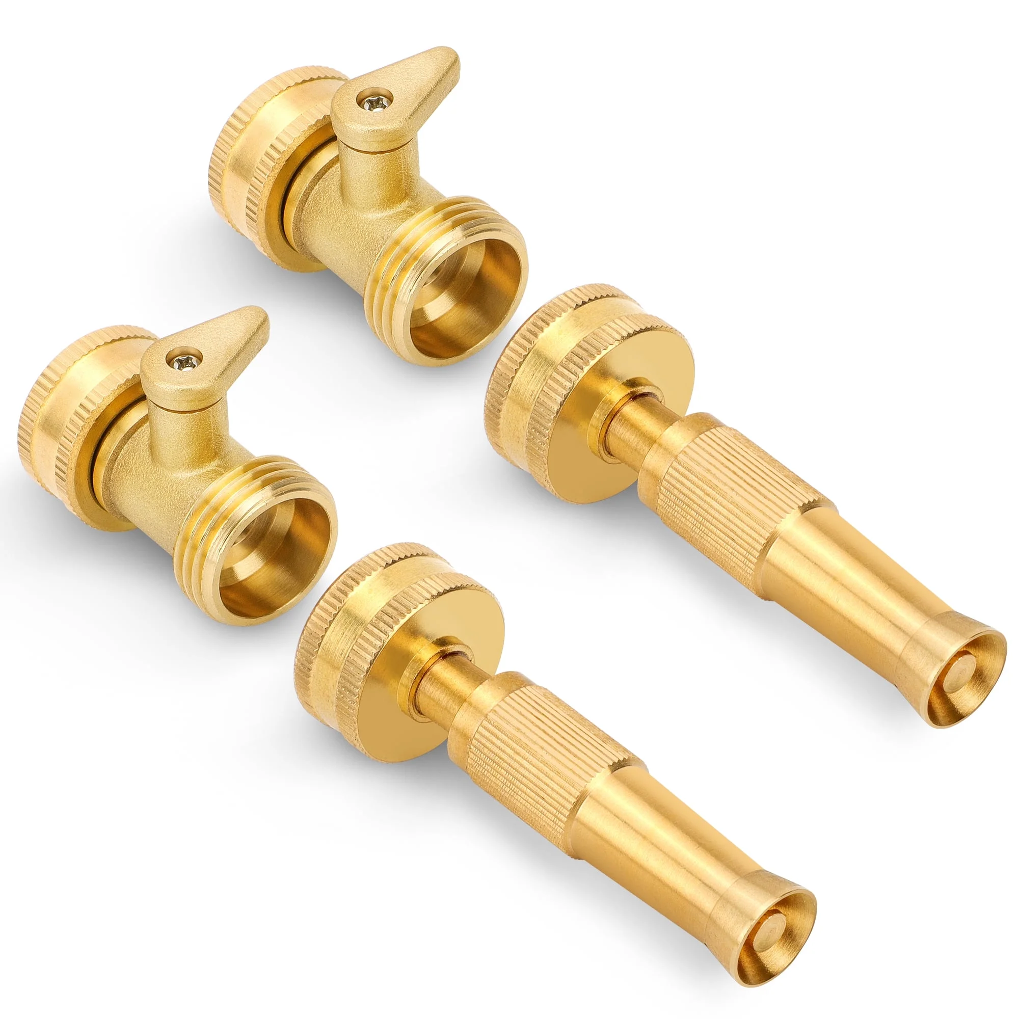 EEEkit Adjustable Twist Hose Nozzle, Heavy-Duty Brass Garden Hose Connector with Shut Off Valve, 3/4