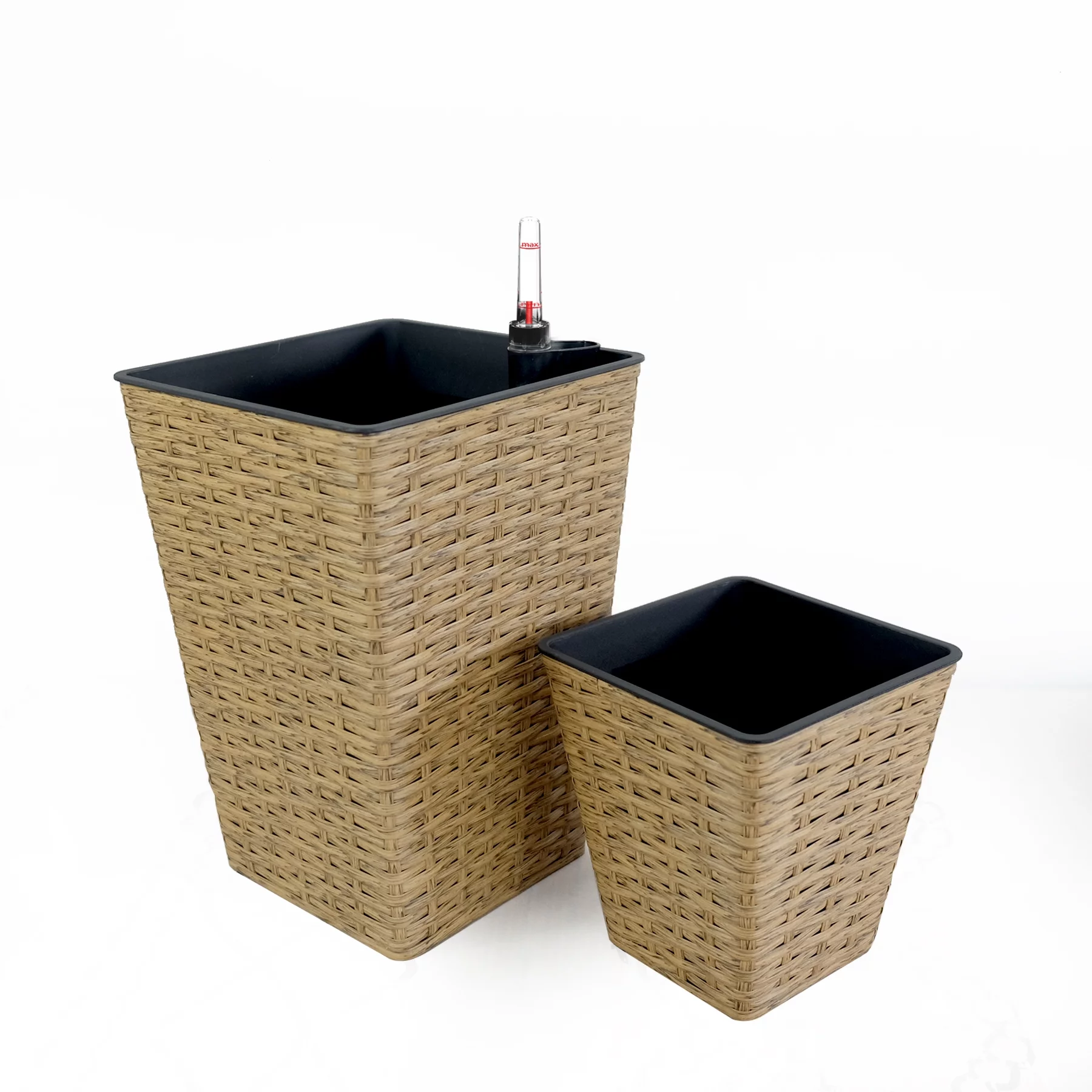 Homiyad 2-Pack Smart Self-Watering Square Planter for Indoor and Outdoor - Hand Woven Wicker - Brown