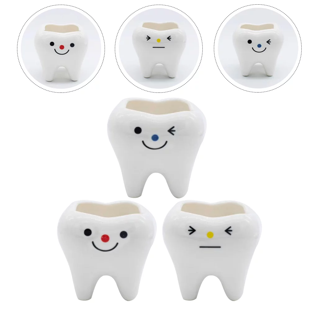 3pcs Teeth Shaped Plant Pots Small Ceramics Flowerpot Succulents Bonsai Planter Pots