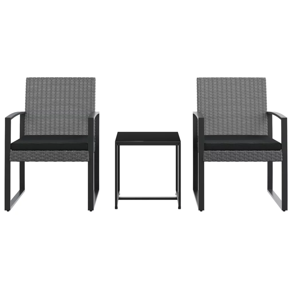 moobody 3 piece Patio Dining Set with Cushions Dark Gray Rattan