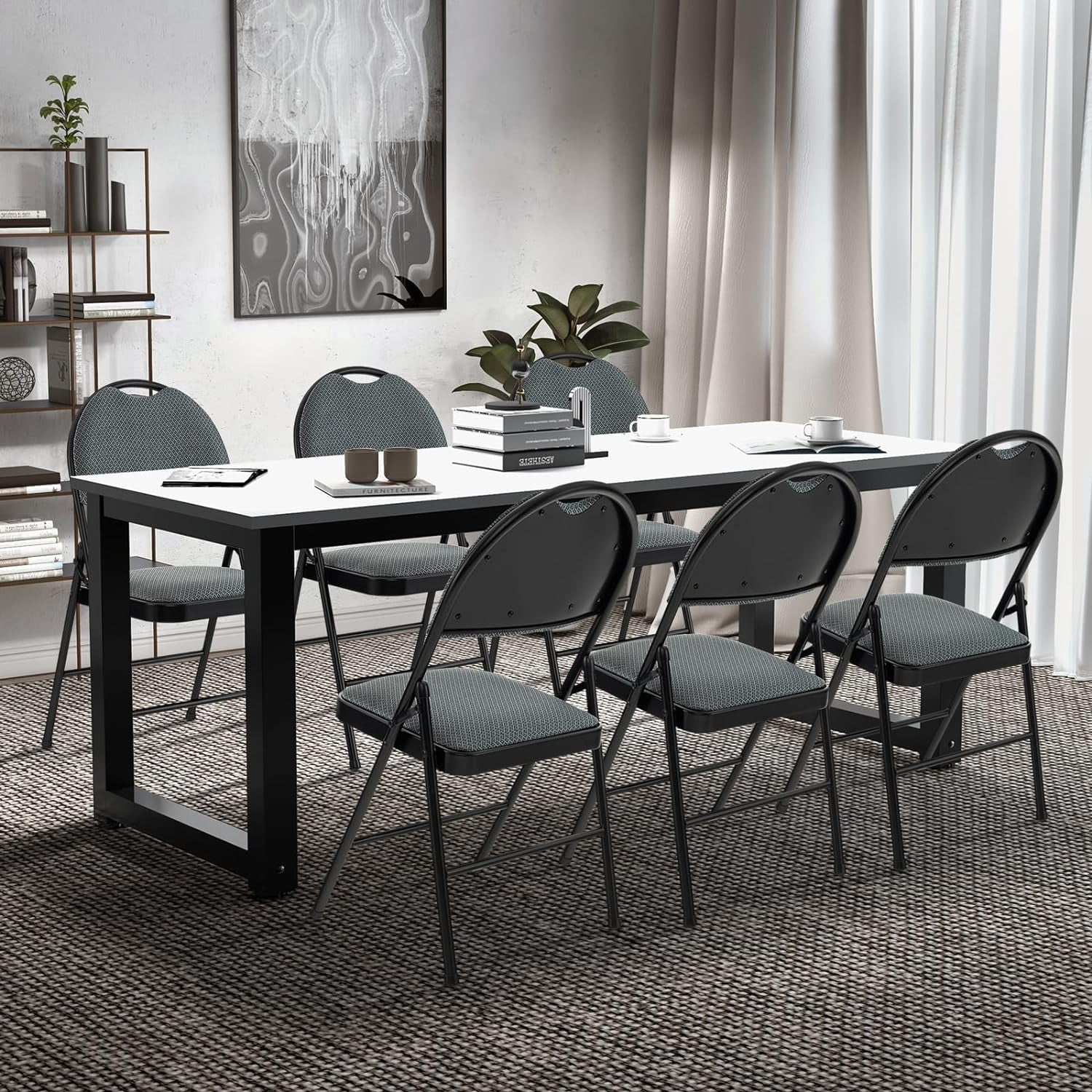 HBROLJF 2 Pack  Foldable Chair Set with Padded  Handle Hole and Metal Frame Dining Chair Set for Indoor and Outdoor  School  Office and Garden Party (Grey)