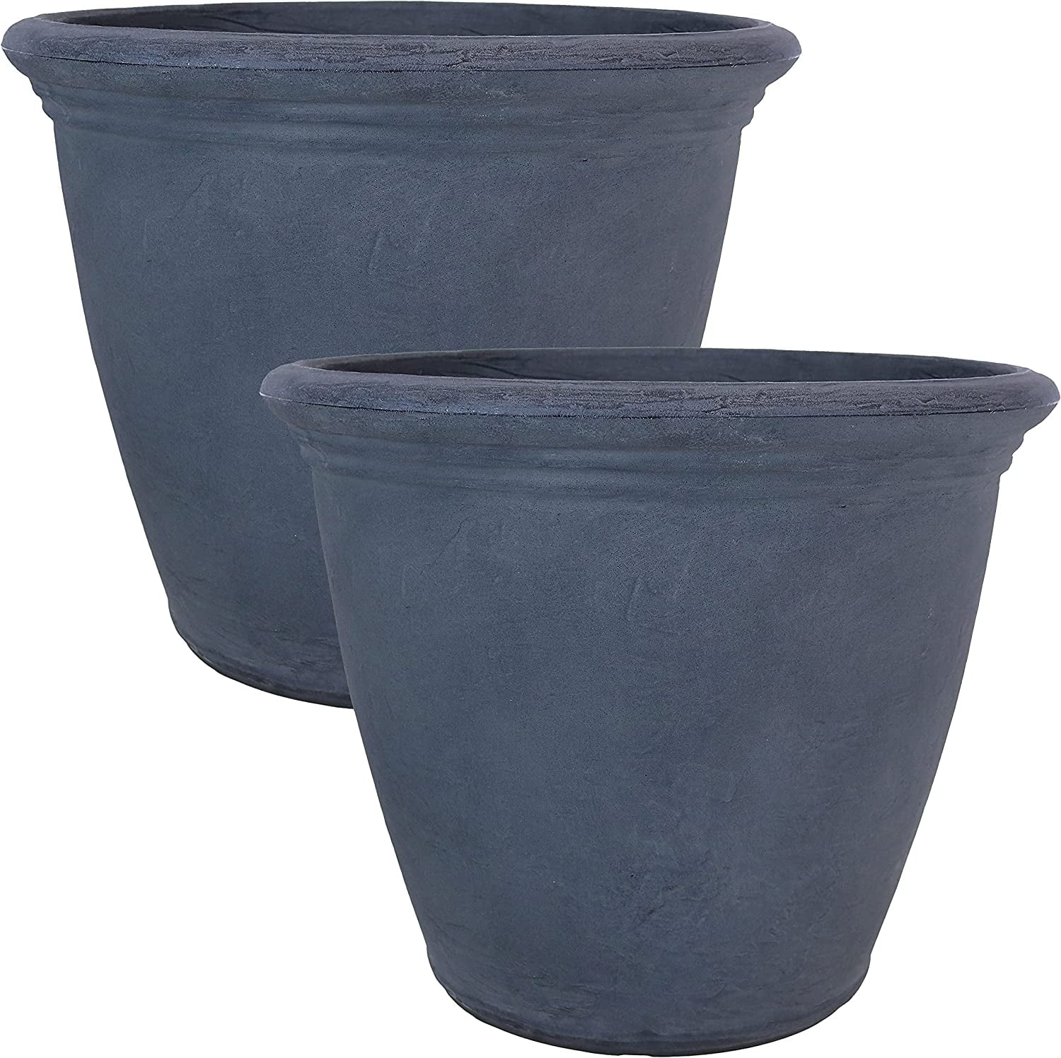 Anjelica 20-inch Indoor/Outdoor Double-Walled Polyresin Planter with UV-Resistant Slate Finish - Set of 2