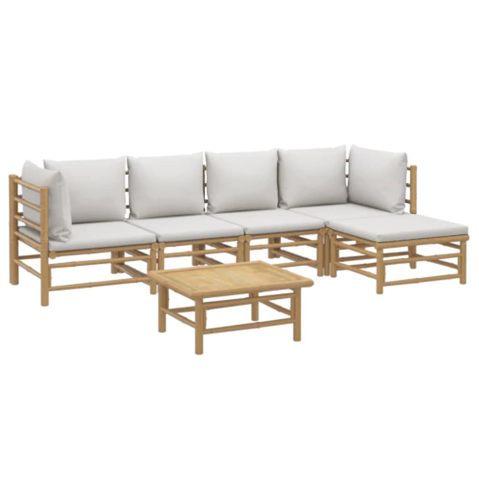 moobody 6 Piece Patio Set with Gray Cushions Bamboo