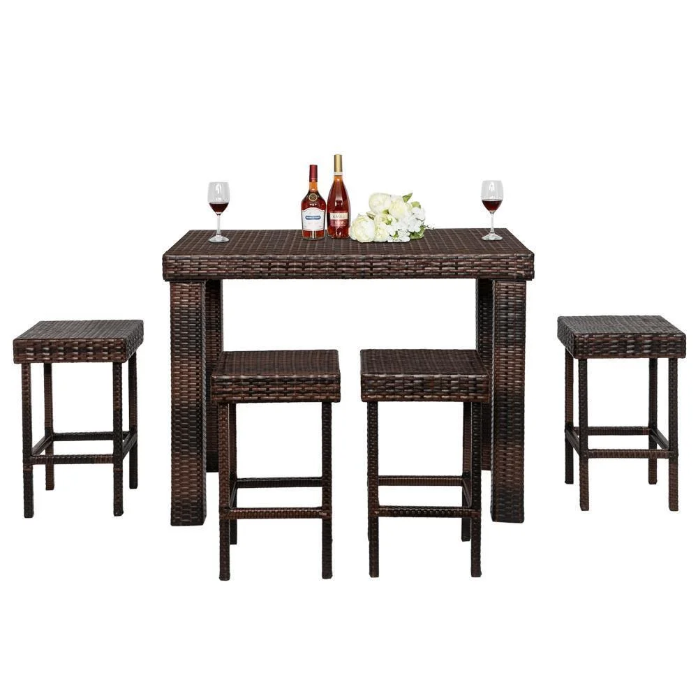 5PC Rattan Patio Furniture Set  Wicker Table & Chair Sets Dinner Desk w/ 4 Chair