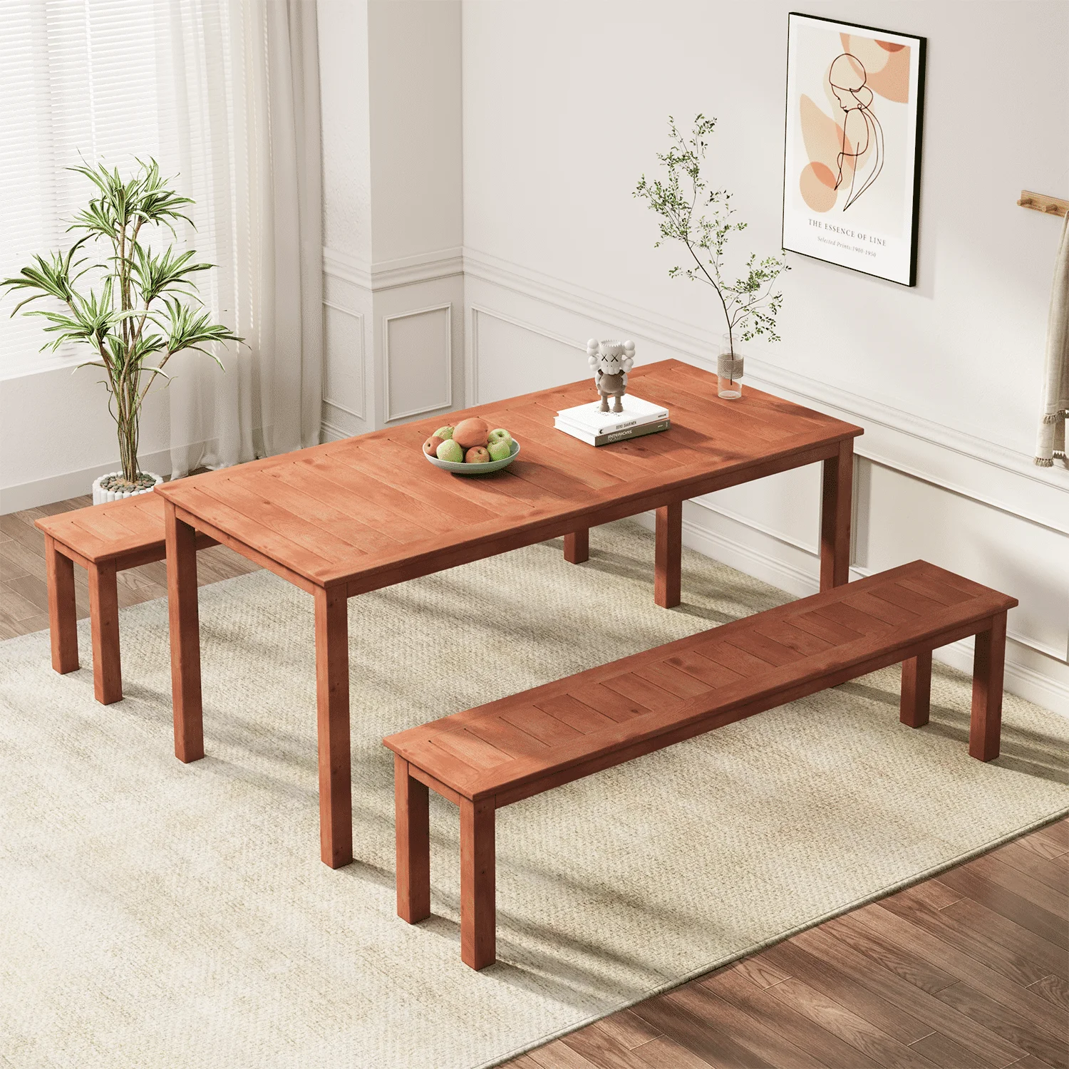 Richryce 3-Piece Acacia Wood Outdoor Dining Set, Outdoor Dining Set, with 1 Rectangular Table and 2 Benches