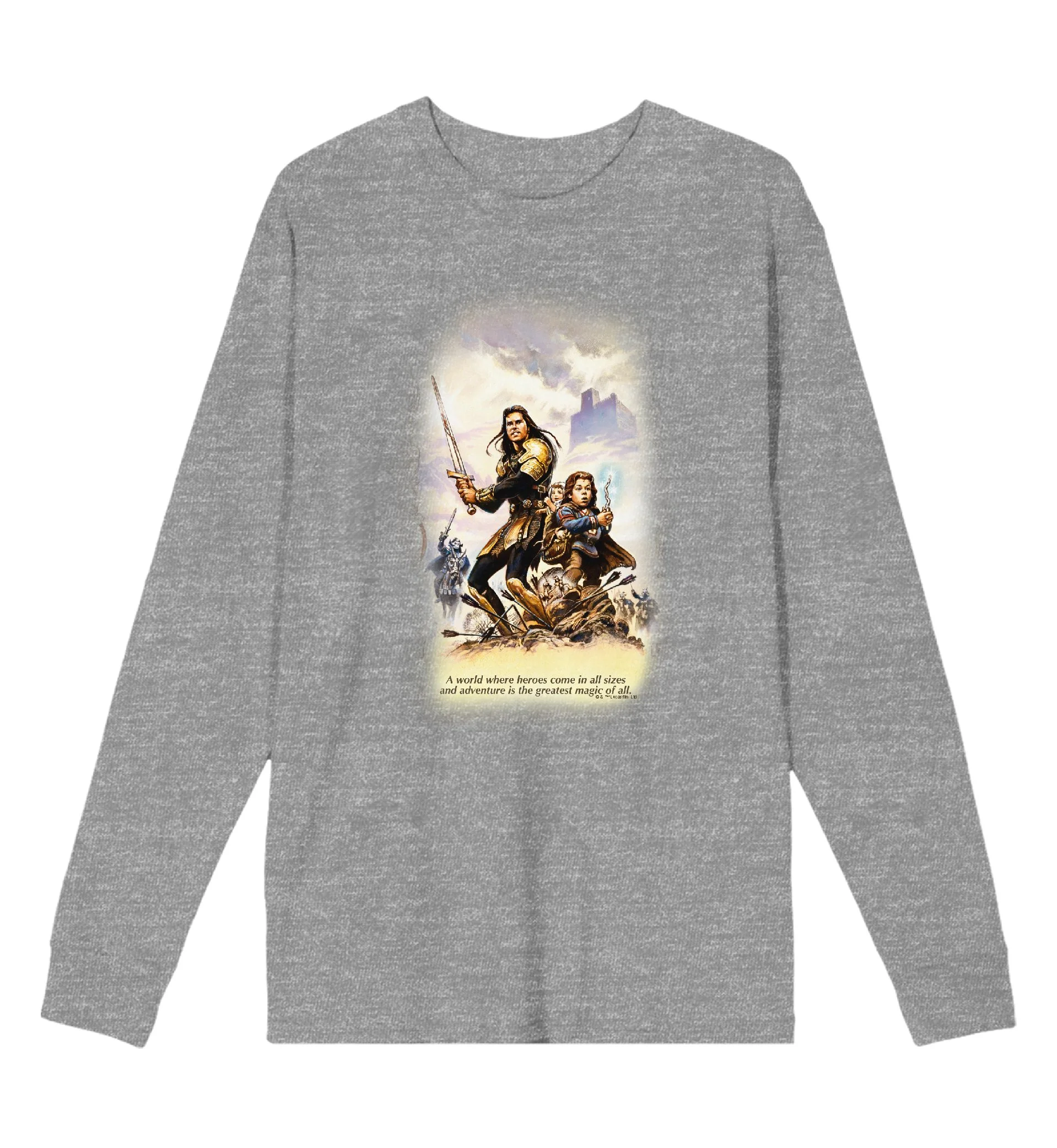 Willow Madmartigan & Willow Illustrated Page Adult Heather Gray Crew Neck Long Sleeve Tee-XL