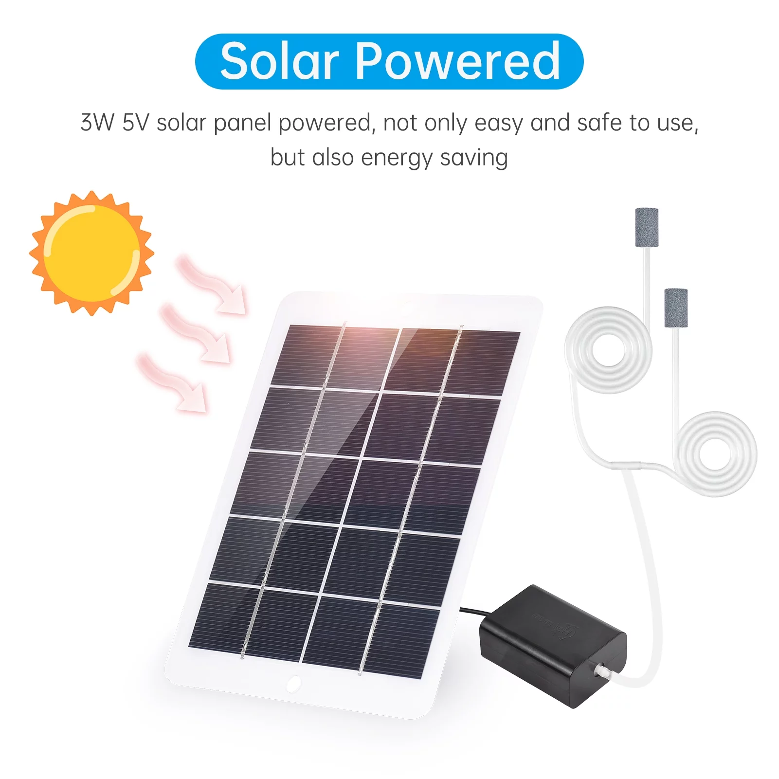 Lixada Solar Air Pump Kit with 3W 5V Panel for Aquarium Fish Tank Oxygenation