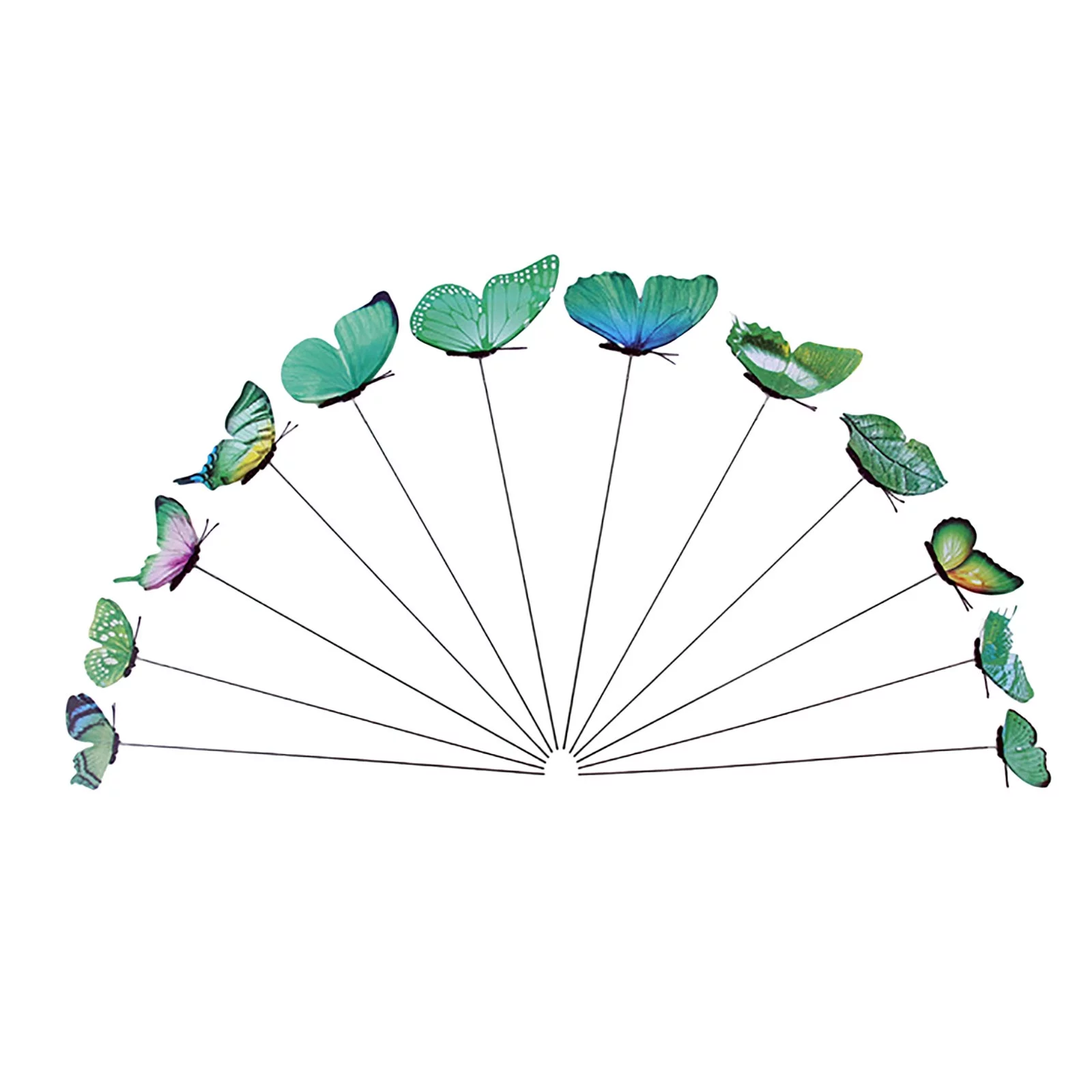 Sehao 12Pcs Butterfly Stakes Outdoor Yard Planter Flower Pot Bed Garden Decor Yard Art Plastic Artificial flowers Green