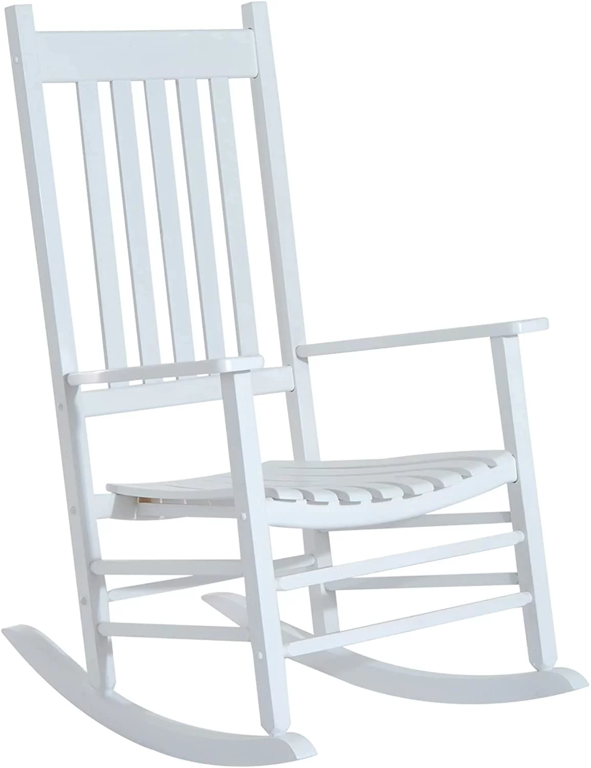 Outdoor Rocking Chair, Patio Wooden Rocking Chair with Smooth Armrests, High Back for Garden, Balcony, Porch, Supports Up to 352 lbs., White