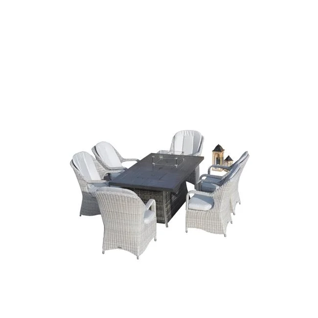Moda furnishings  7-piece Patio Chair Set with Firepit and Ice Container Dining Table