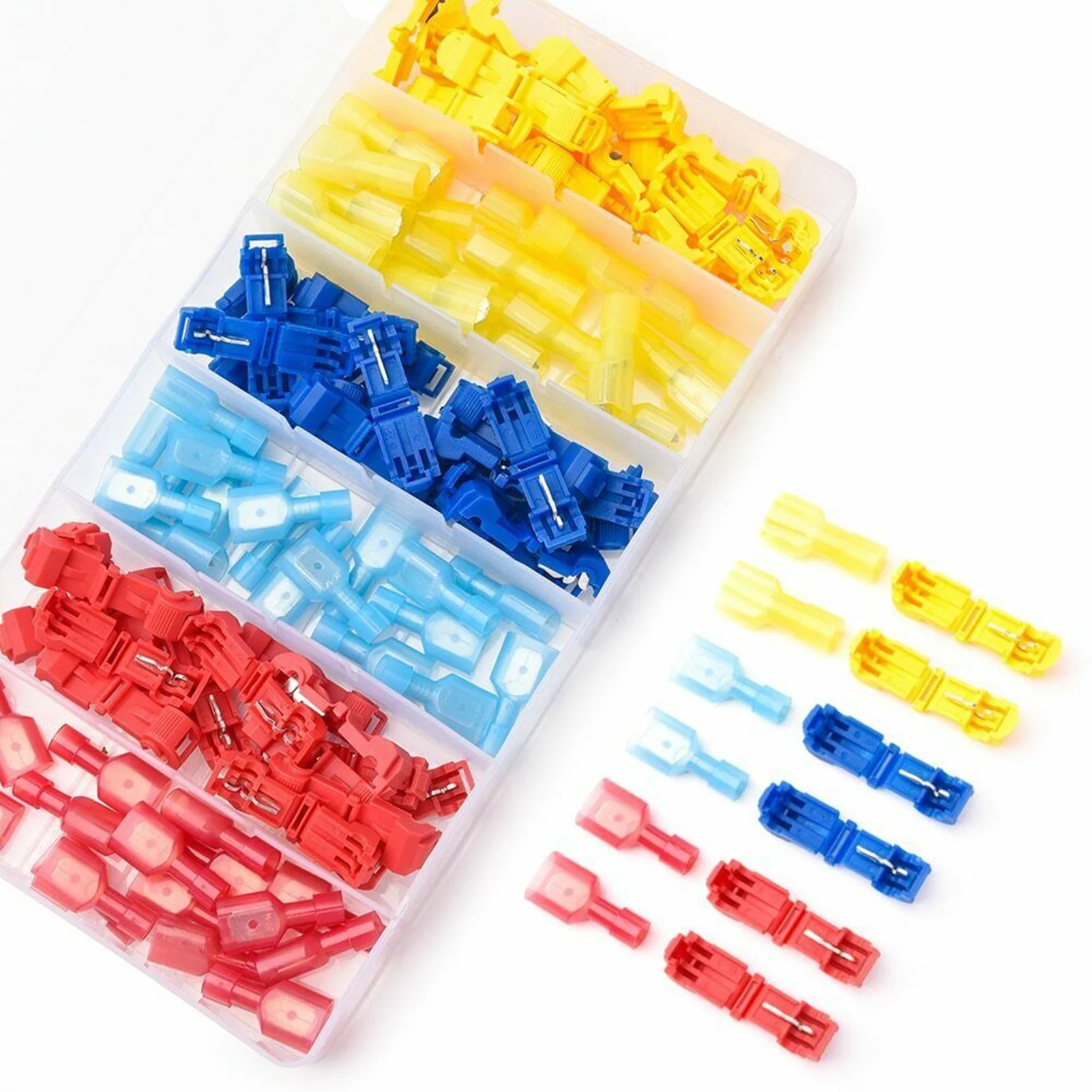 GoolRC 360PCS Nylon Spade Quick Disconnect T-type Crimp Terminal Fully Insulated Male & Female Spade Electrical Crimp Cold-Pressed Terminals Assortment Kit