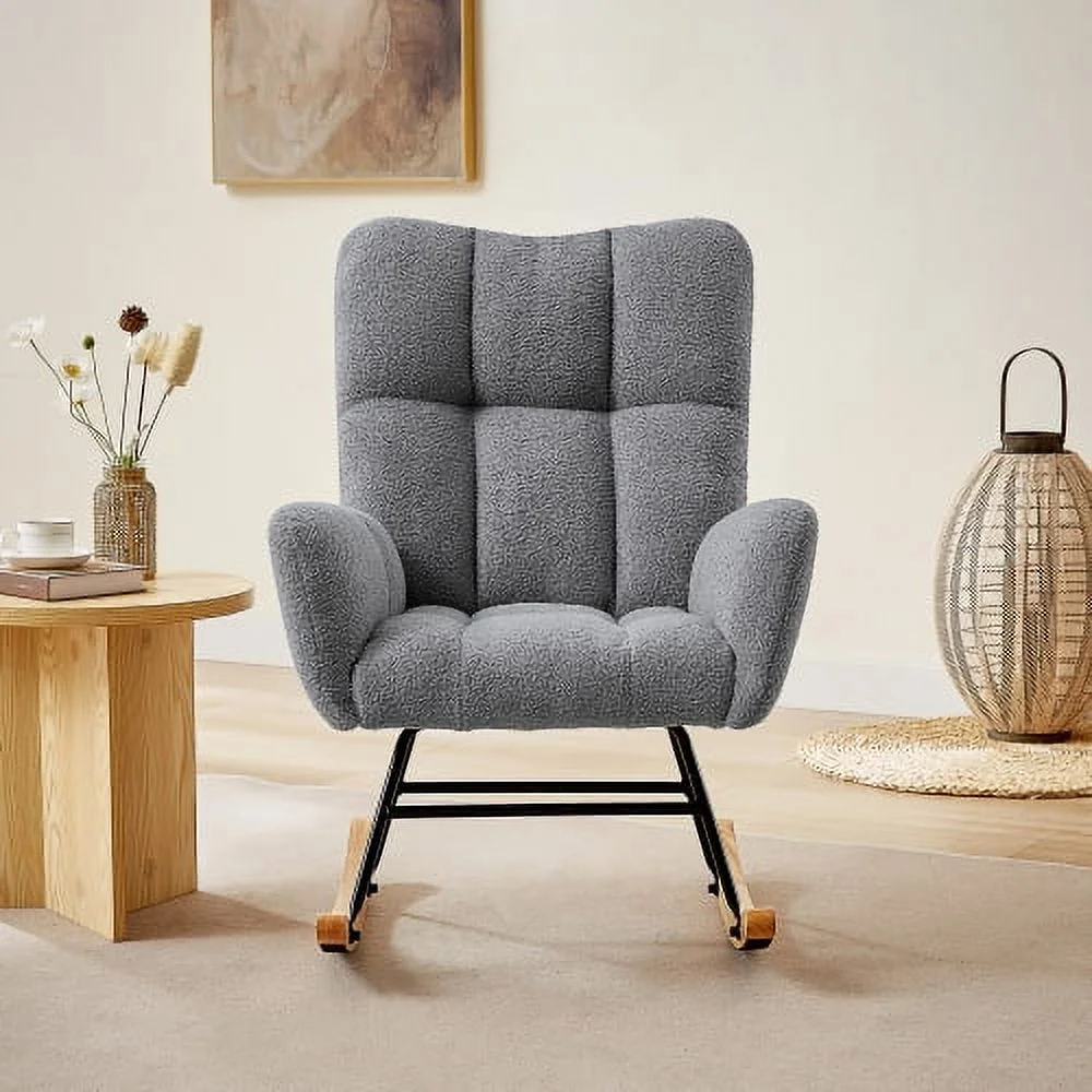 YLtoohoom grey teddy fabric rocking chair