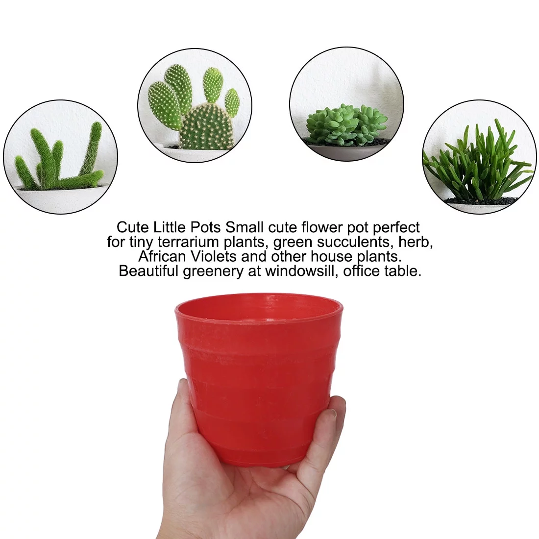 Uxcell Red Plastic Stripe Pattern  Home Garden Office Plant Flower Pot w Tray