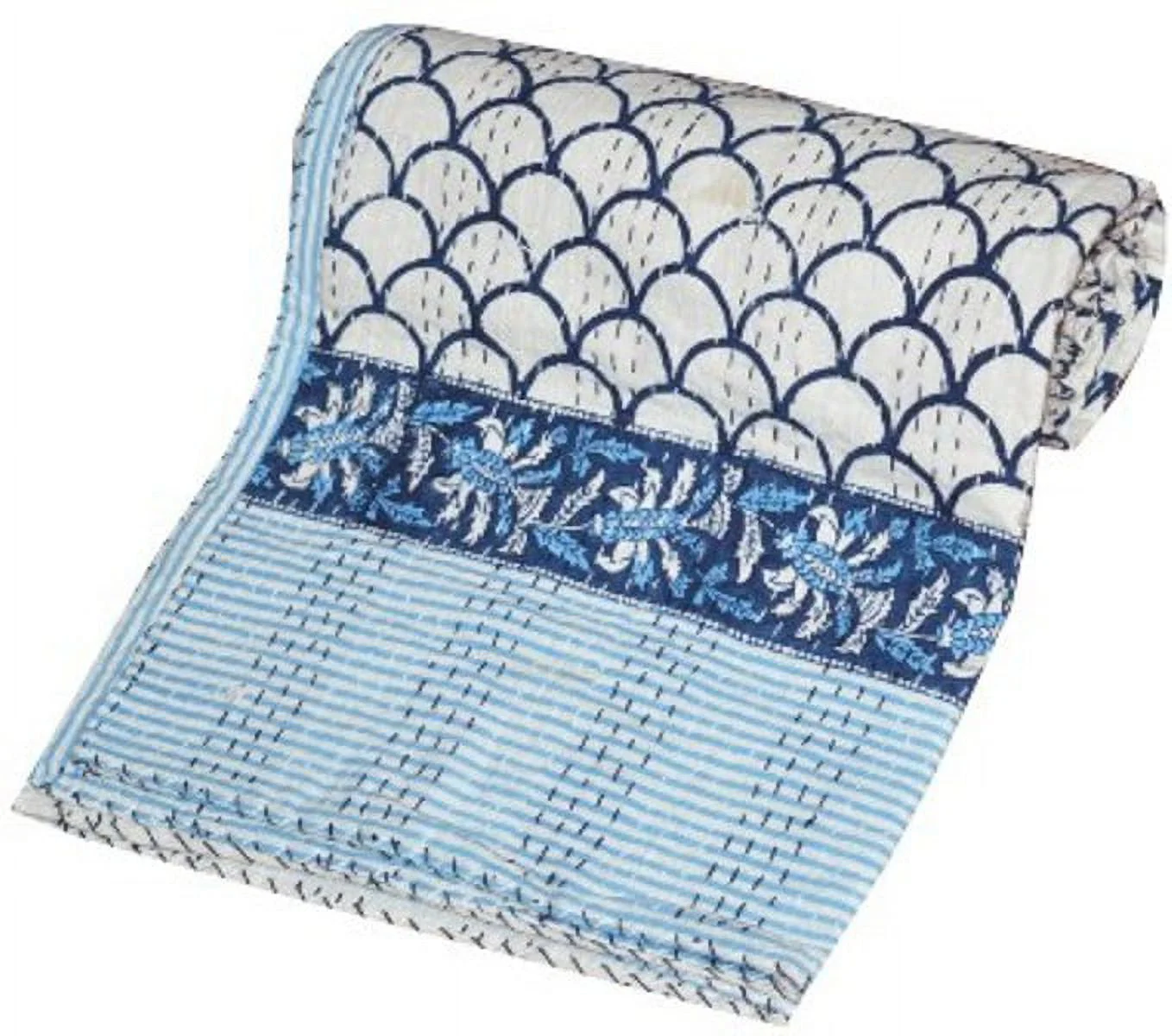 Hand Block Print Indian Kantha Quilt Kantha Bedspread Kantha Blanket Cotton Throw Handmade Quilt Single Size Quilt Bedding