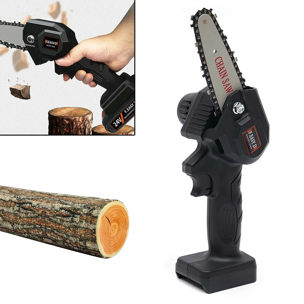 Miumaeov Electric Chainsaw 24V 4'' Mini Chain Saw Rechargeable Cordless Brushless Chainsaw Battery Powered for Wood Cutting Tree Pruning and Gardening