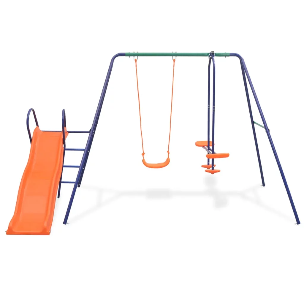 Carevas Swing Set with Slide and 3 Seats Orange