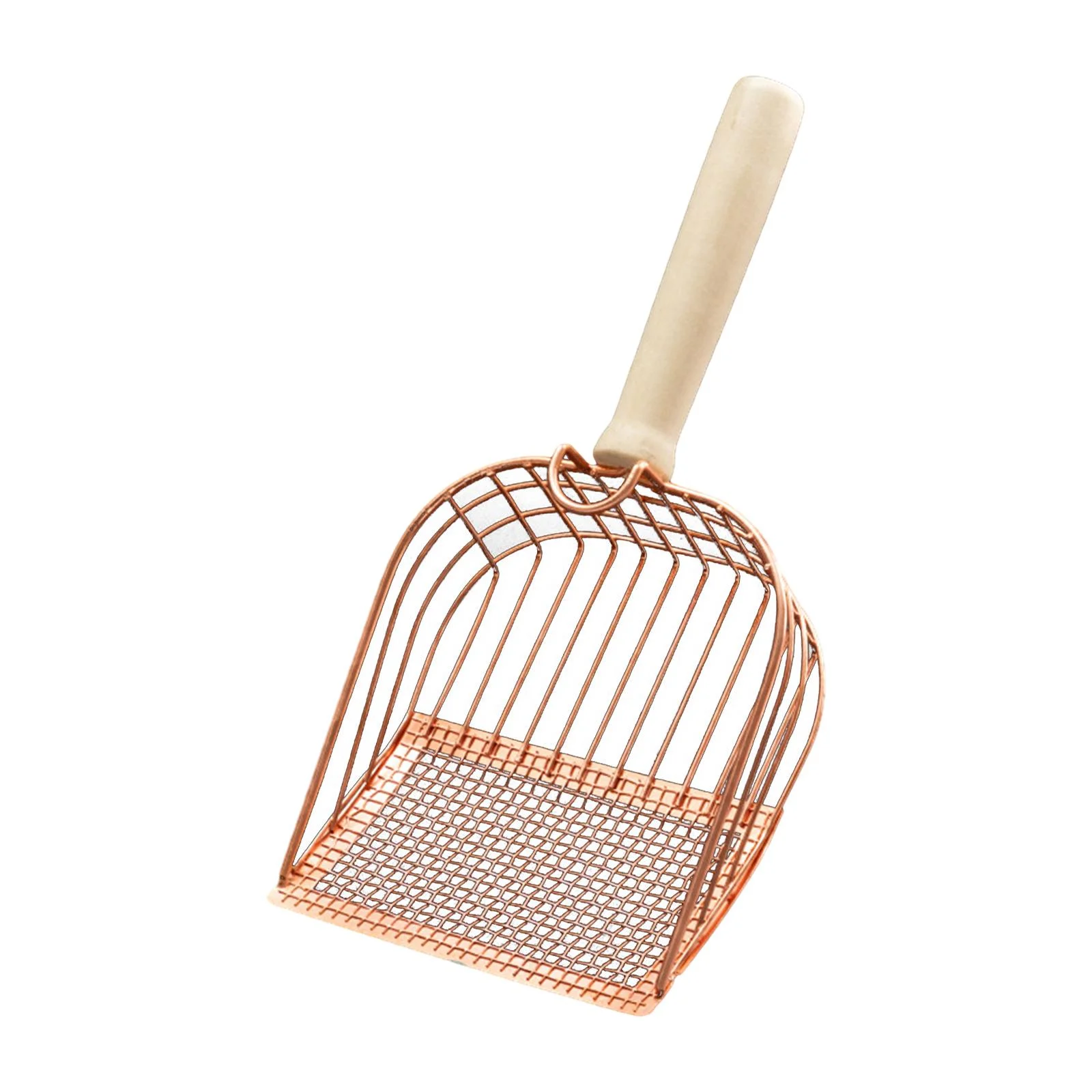 TOOYFUL Metal Litter Scooper, Nonstick Pet Litter Scoops with Wood Handle, Substrate Scoops, Cat Litter Shovels, Cat Litter Scoops Rose Gold