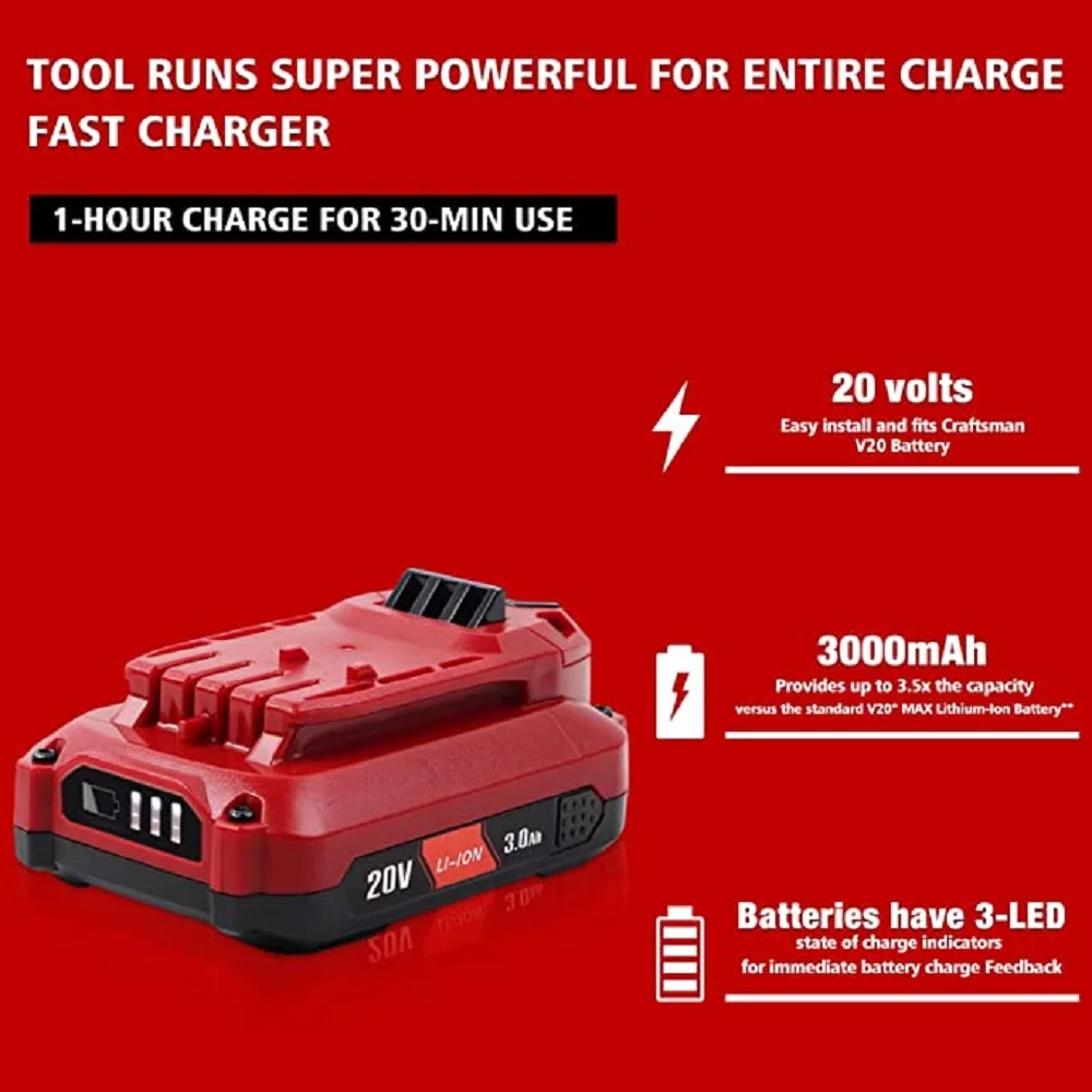 TenHutt 6.0Ah 20V Replacement Battery for Craftsman V20 Lithium Battery CMCB202 CMCB204 CMCB205 CMCB206