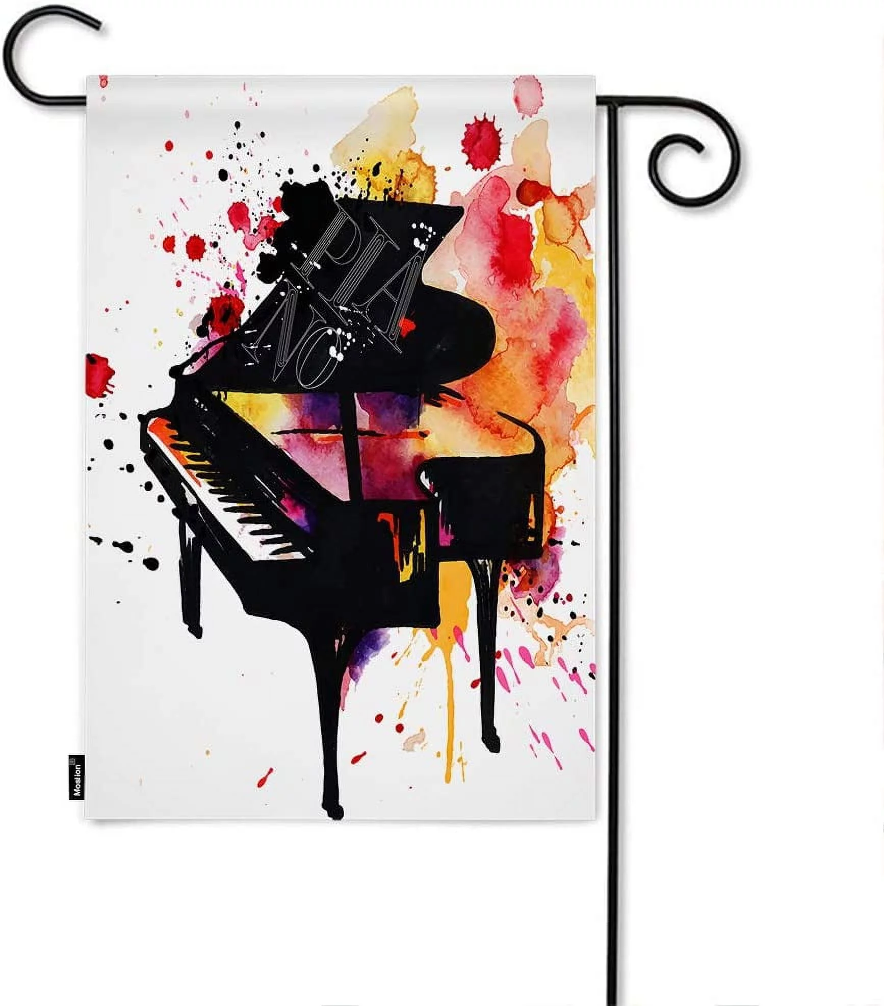 Piano Garden Flag Watercolor Classical Music Instrument Piano With Splash Doodle Flags Double-Sided Banner Welcome Yard Flag Outdoor Home Decor