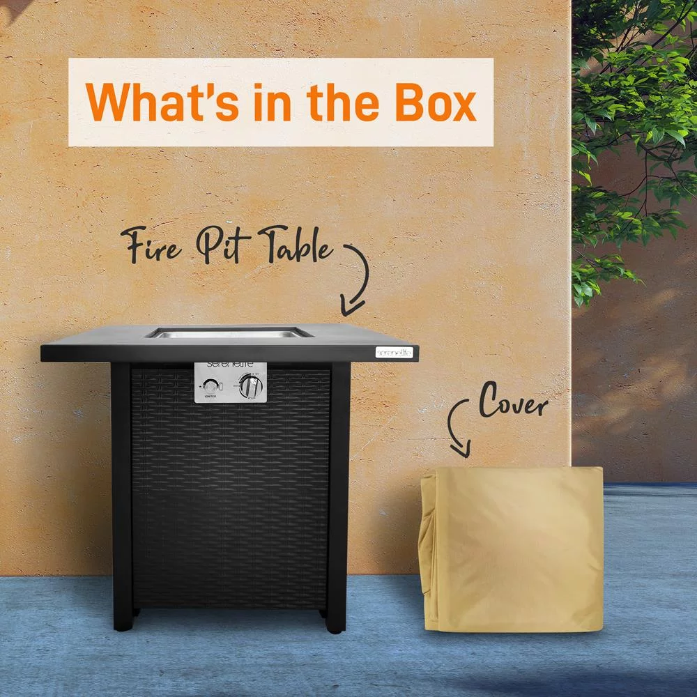 SereneLife 40,000 BTU Propane Gas Ignition Patio Fire Pit Table w/ Cover