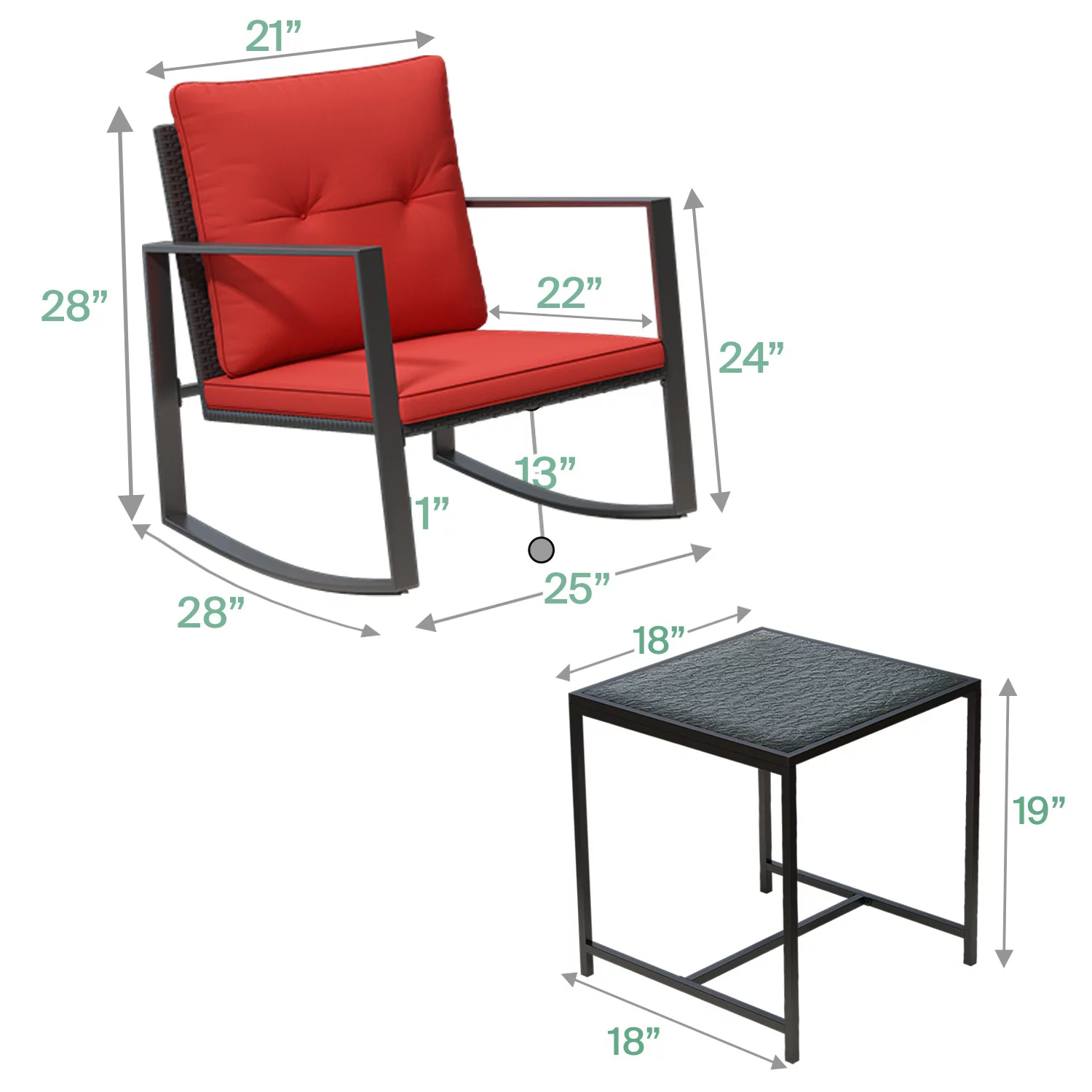 Lilac 3-Piece Patio Modern Furniture Set - A Solid Coffee Table With Two Plush Cushioned Chairs - Red
