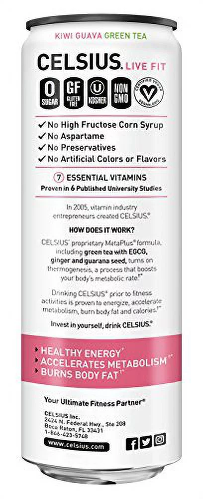 CELSIUS Essential Energy Drink 12 Fl Oz, Sparkling Kiwi Guava (Pack of 12)