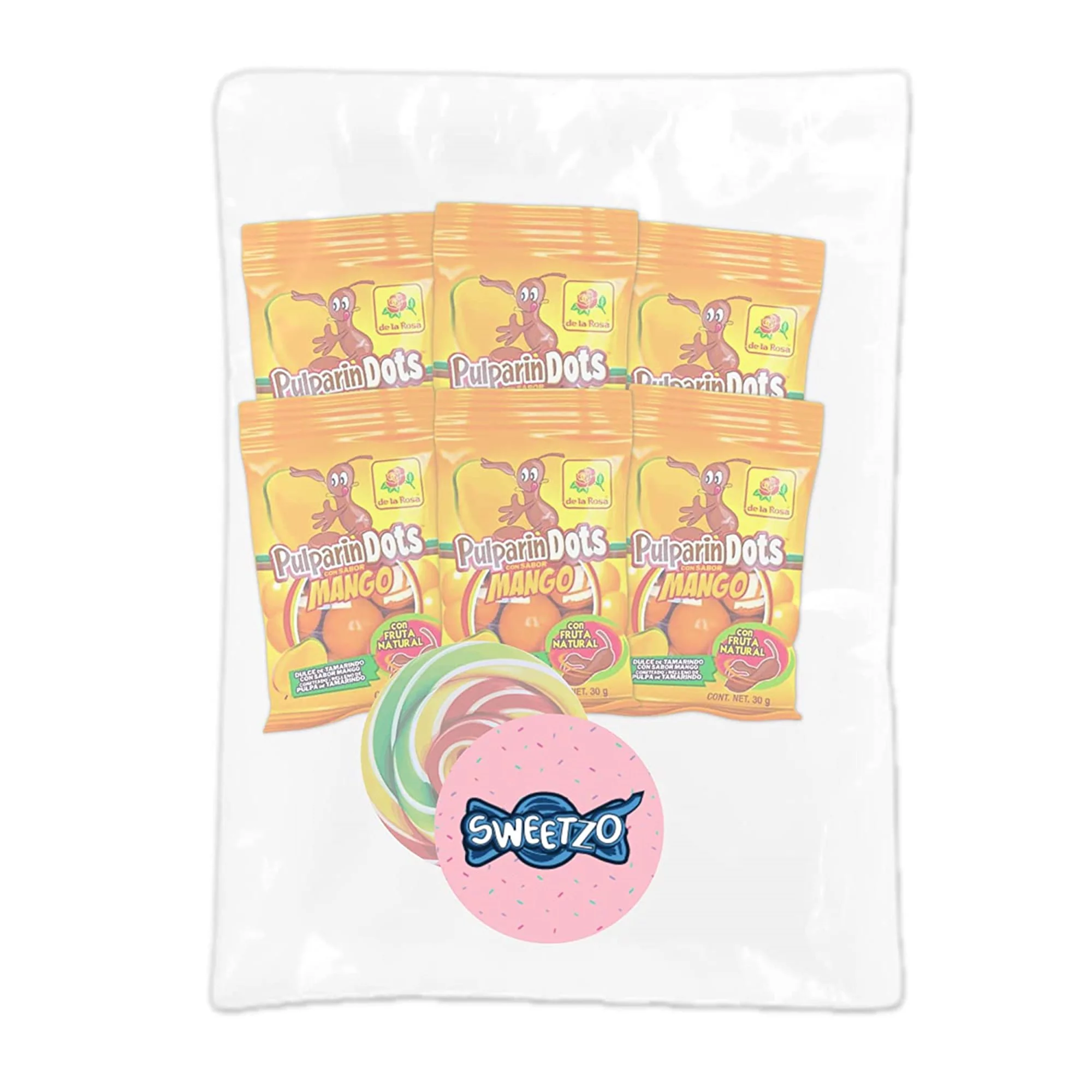 Spicy Mango Pulparindo Mexican Candy Bite Size Hard Shell with Tamarind Pulp Soft Center, Individual Single Serving On the Go Bags, Hispanic Candies Goody Bag Fillers, Pack of 6