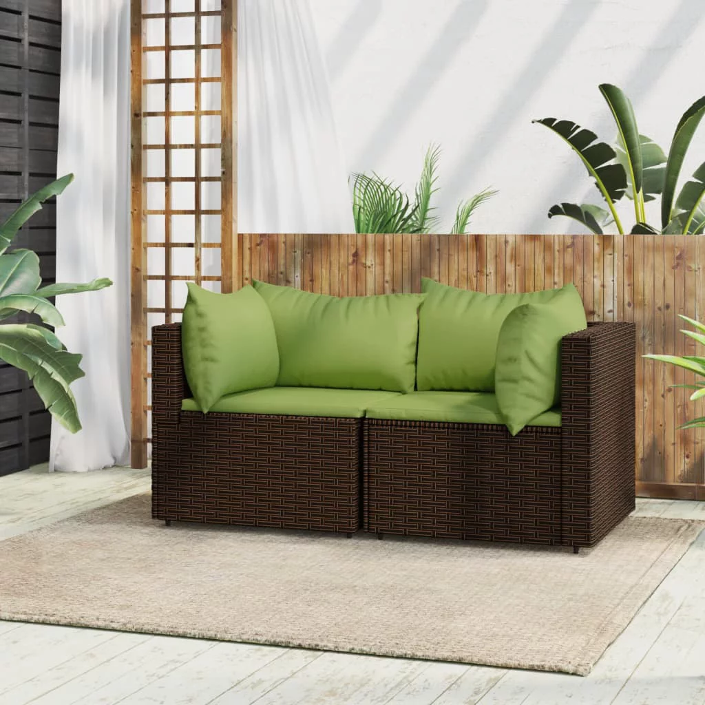 Dcenta Patio Corner Sofas with Cushions 2 pcs Brown Poly Rattan