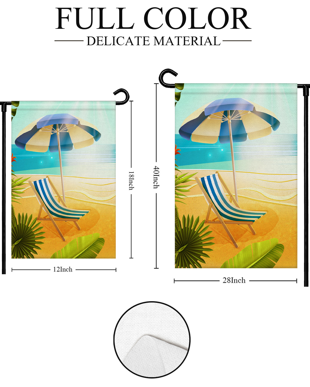 Garden Flag Double-Side Printed House Flag Sea Blue Umbrella Beach Chair Yard Flag Palm Stripes Welcome Banner Decor Outdoor Holiday Decorations