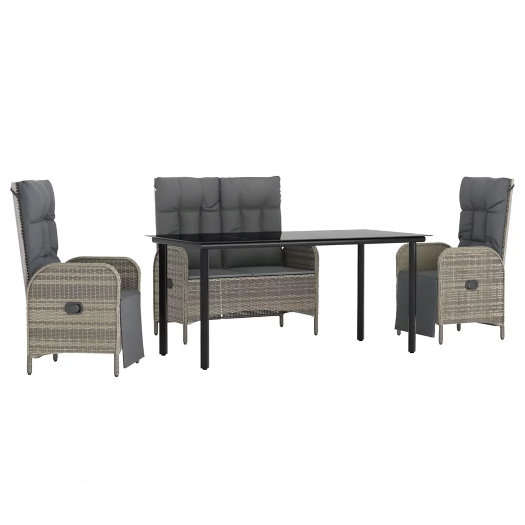 Walmeck 4 Piece Patio Dining Set with Cushions Gray Poly Rattan