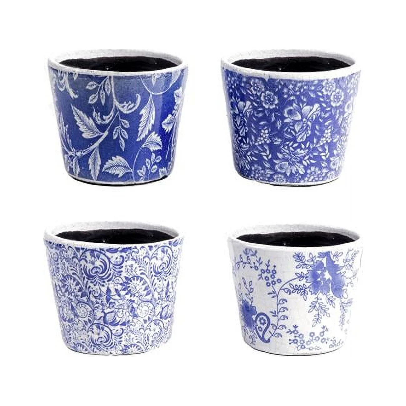 Urban Trends Collection  Ceramic Round Pot with Absract Pattern Body, Blue & White - Set of 4