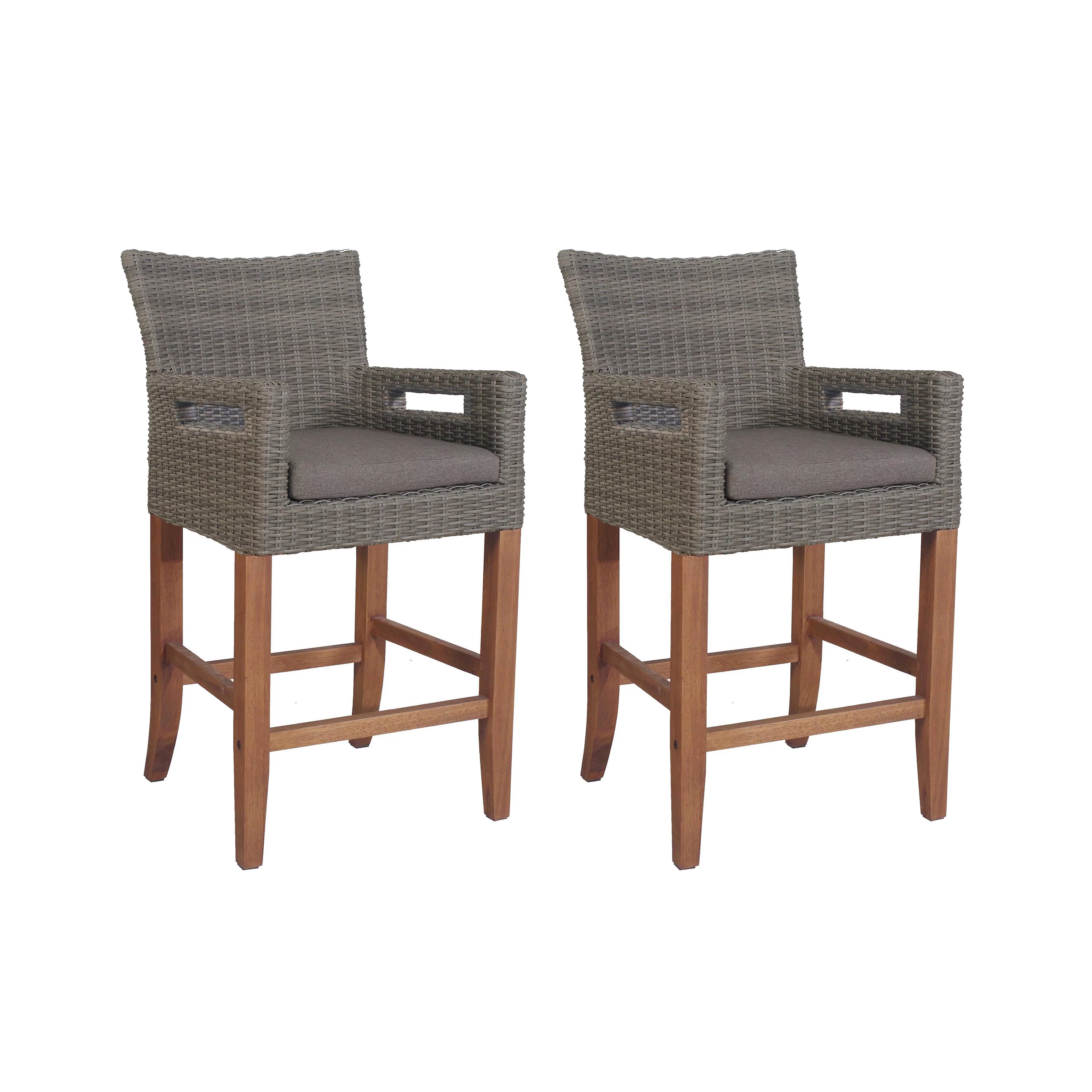 Eilaf 3 pc. Eucalyptus Counter Height Bistro Set with Wicker Armchairs - N/A