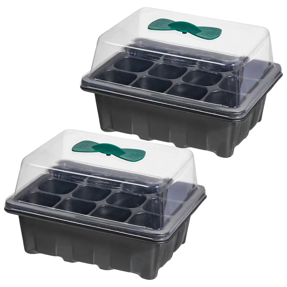 2PCS Greenhouse Plastic Lids Sprout Plate Office Nursery Pots Germination Box Grow Base Planting Tray 12 HOLES