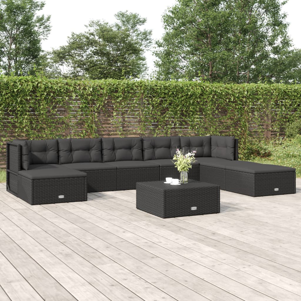 Suzicca 8 Piece Patio Set with Cushions Black Poly Rattan
