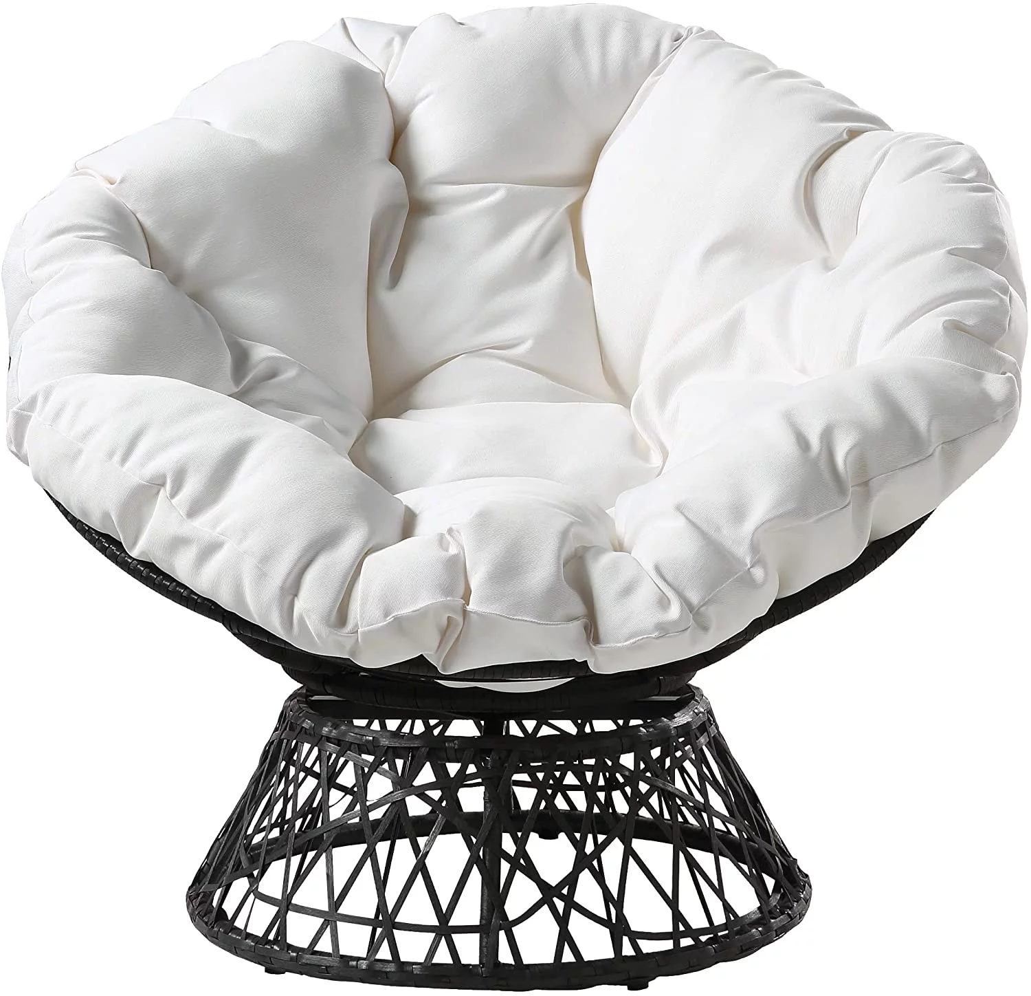WYZQ Wicker Papasan Chair with 360-Degree Swivel  Grey Frame with White Cushion